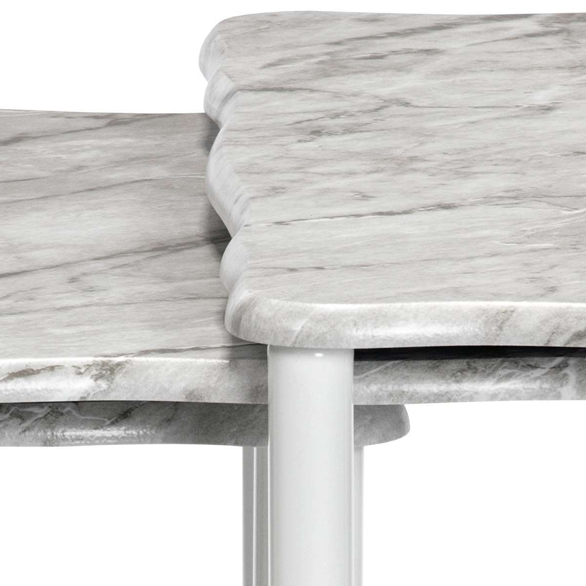 Přístavné a odkládací stolky, set 3 ks, deska šedobílý mramor, kovové nohy, bílý