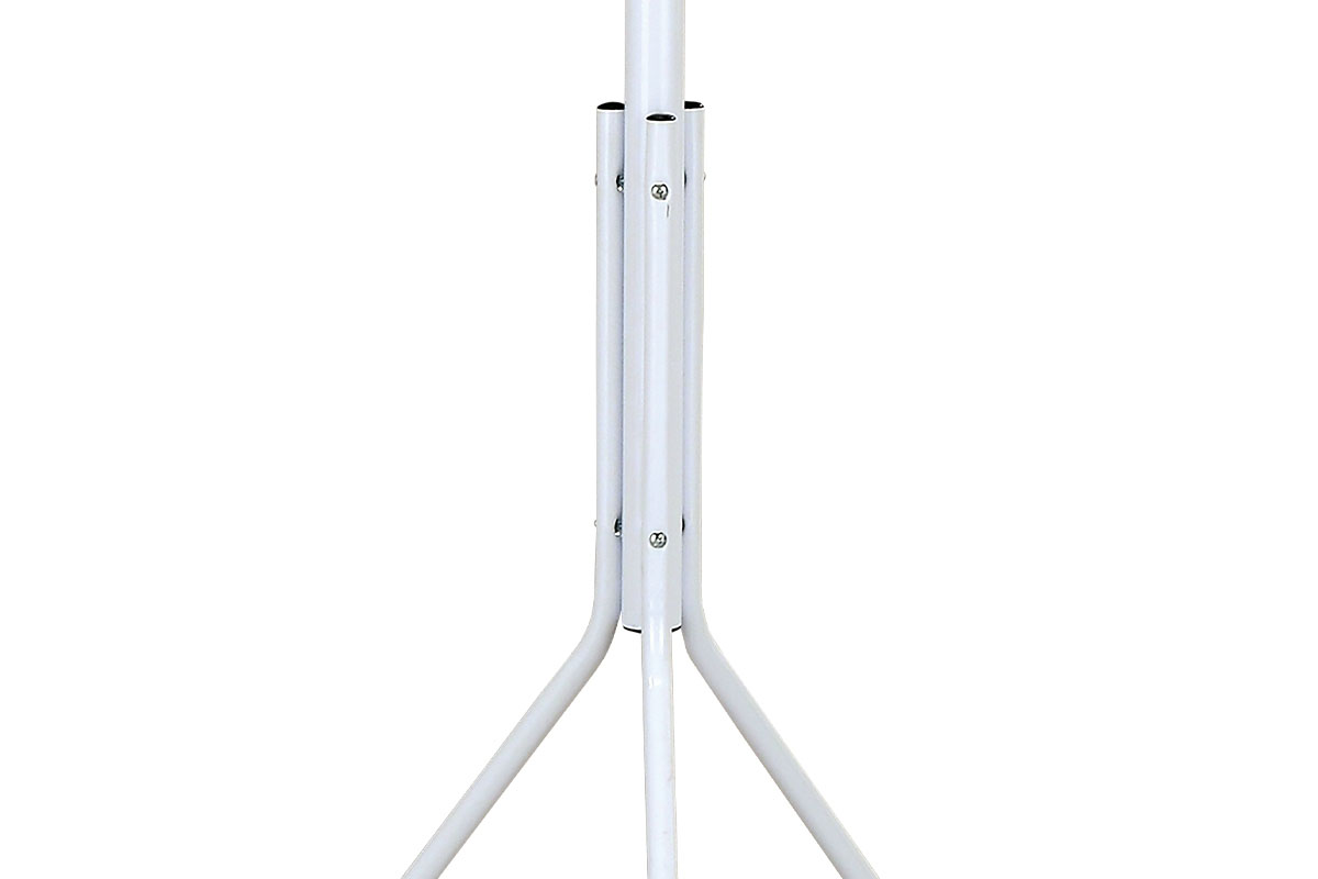 Věšák stojanový, výška 174 cm, kovová konstrukce, bílý matný lak, nosnost 6 kg