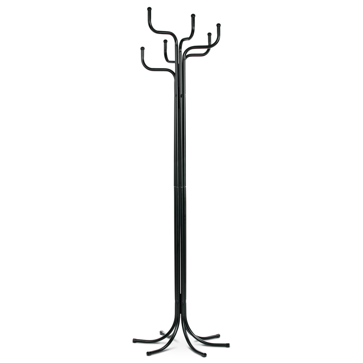 Věšák stojanový, kovová konstrukce, černý matný lak, výška 188 cm, nosnost 12 kg