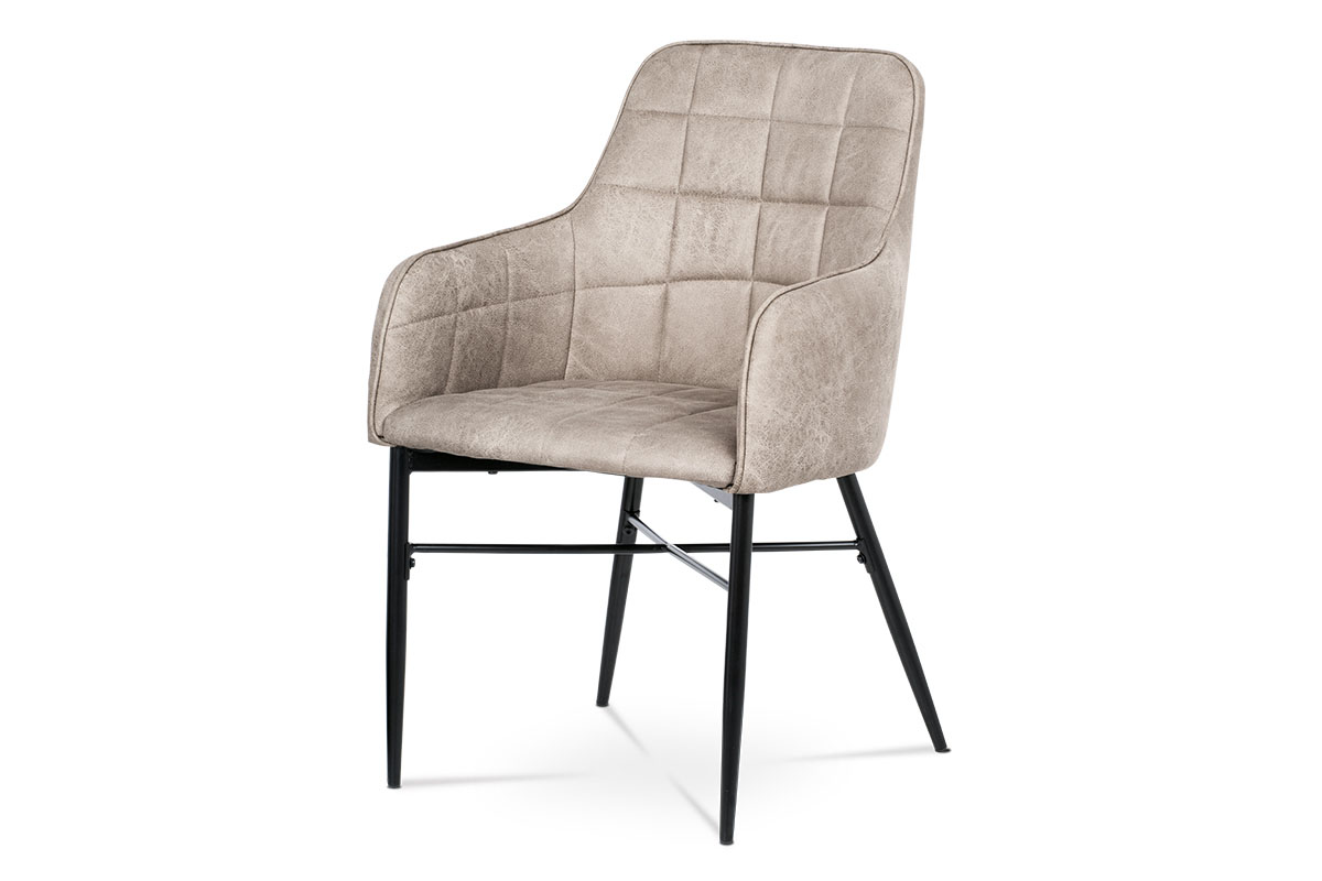 Jídelní židle, potah lanýžová látka v dekoru vintage kůže, kovová čtyřnohá podno