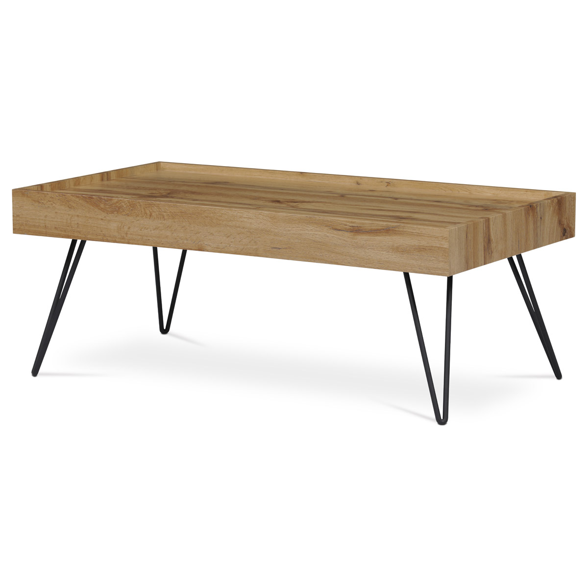 Konferenční stolek 110x60x42 cm, deska MDF, 3D dekor divoký dub, kov - černý mat