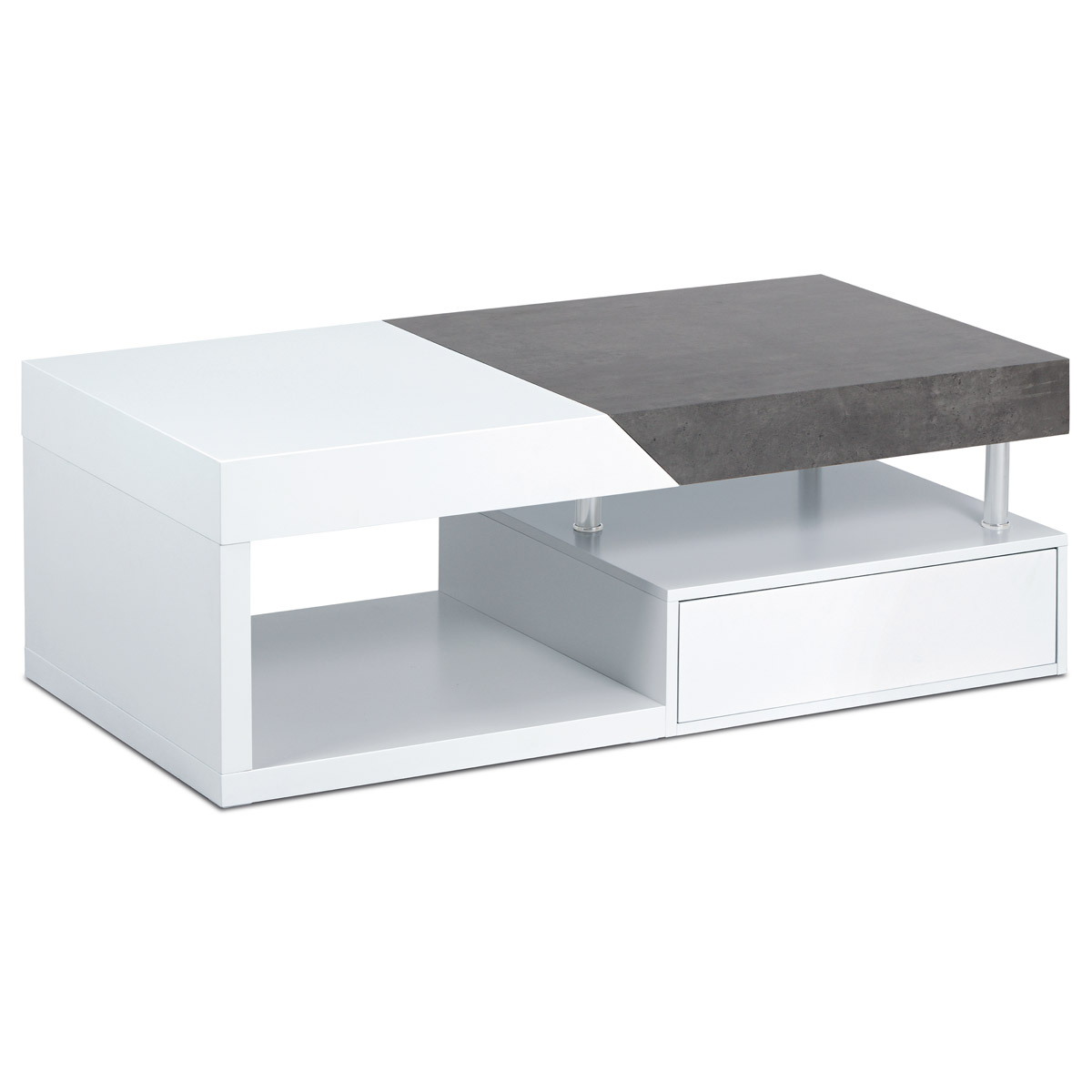 Konferenční stolek 120x60x42, MDF bílý mat/dekor beton, 2 šuplíky