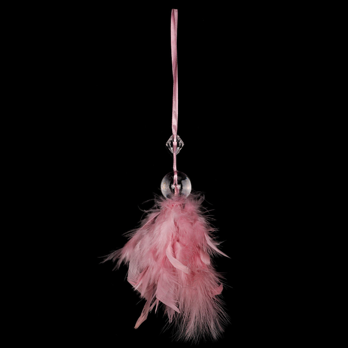 Andělíček z peří, závěsný,  barva růžová, 6 ks v polybagu Cena za 1 ks