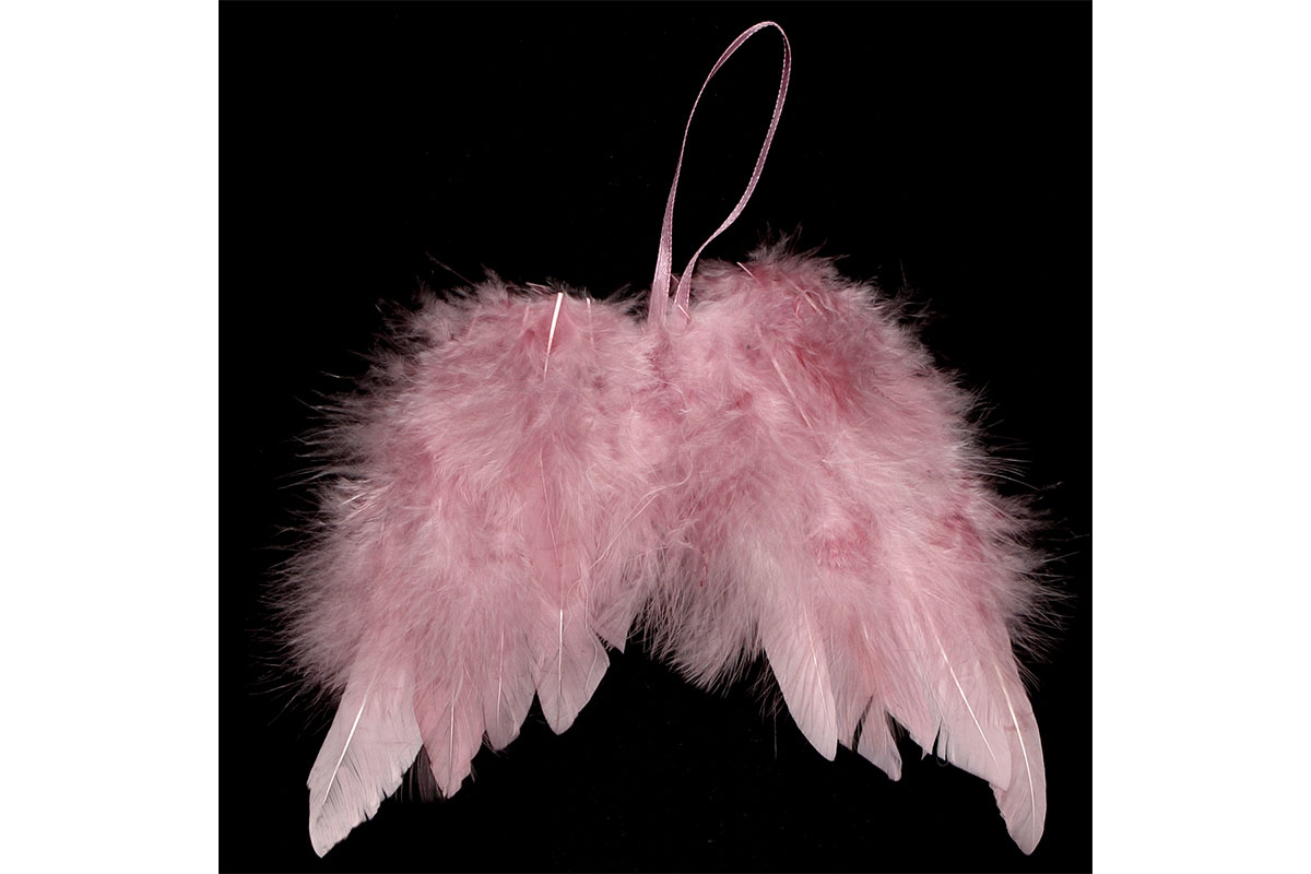 Andělská křídla z peří, barva růžová,  baleno 12ks. Cena za 1 ks.