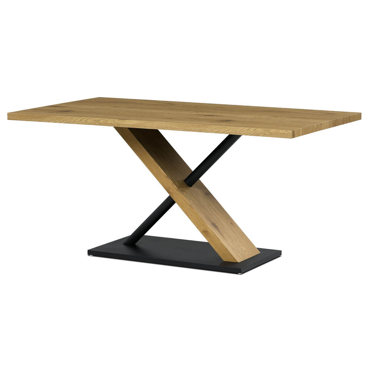 Jídelní stůl 160x90x76 cm, deska s dekorem dub, černá kovová podstava