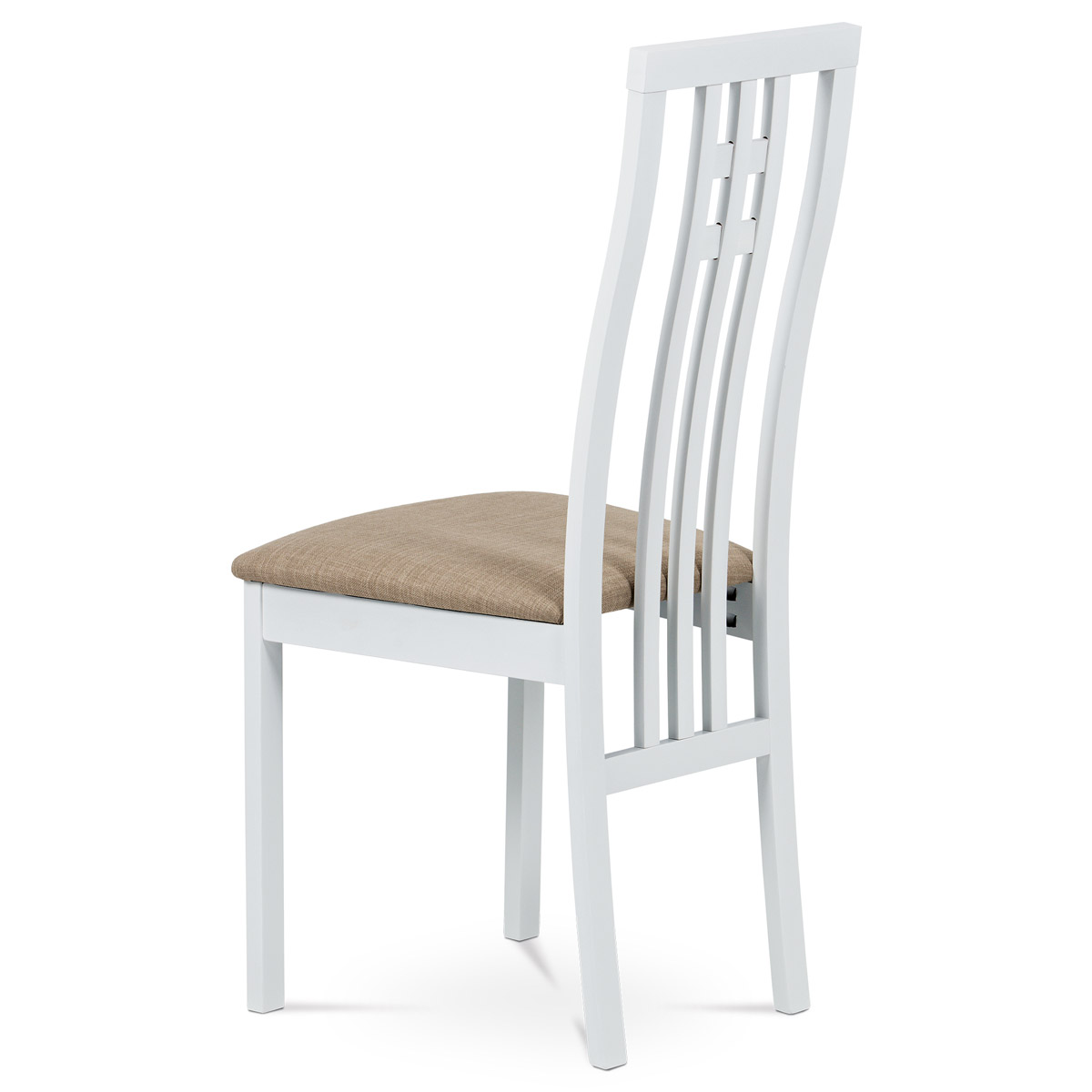 Jídelní židle, masiv buk, barva bílá, látkový béžový potah