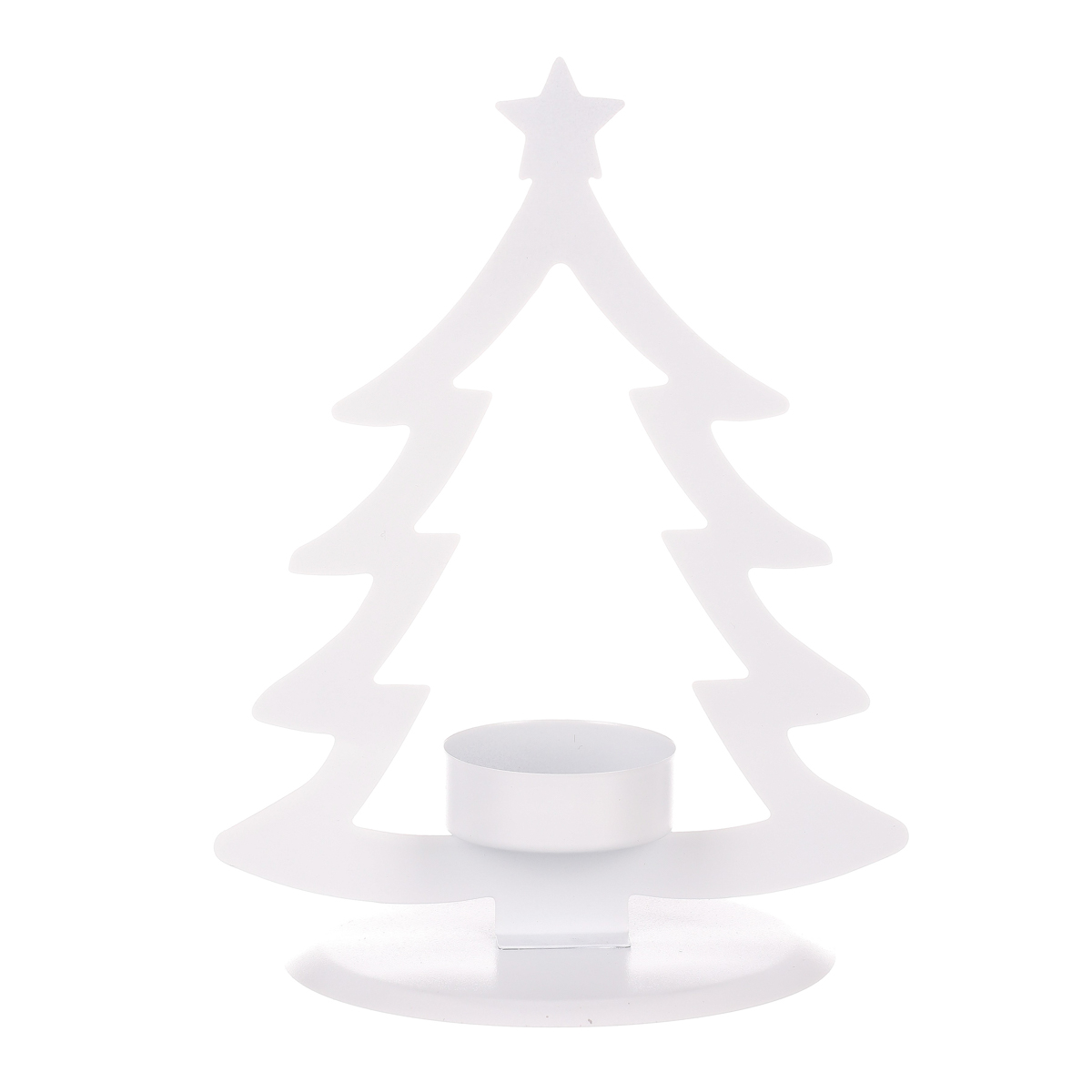 Svícen kovový ve tvaru stromku, na čajovou svíčku, matná bílá.