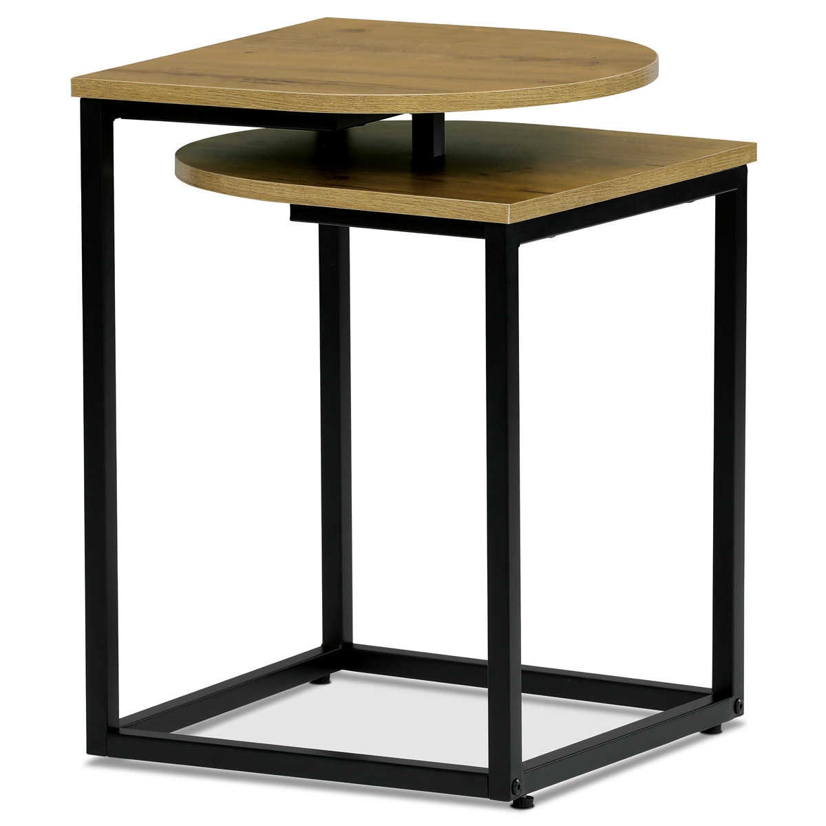 Stůl odkládací, MDF deska s dekorem divoký dub, černý kov.