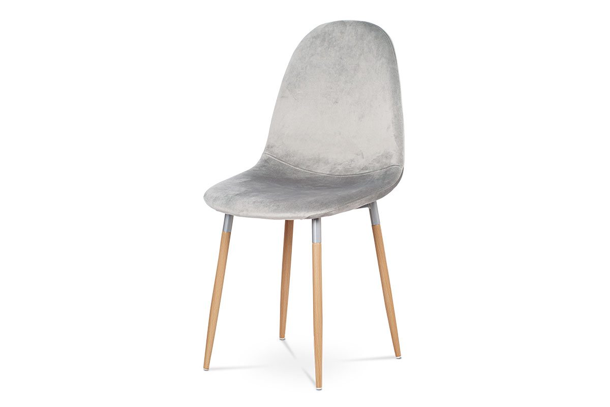 Jídelní židle, stříbrná sametová látka, kov dekor  buk