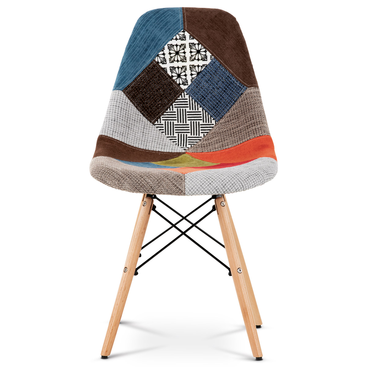 Jídelní židle, potah látka patchwork, podnož masiv přírodní buk, kov - černý lak - CT-724B PW2