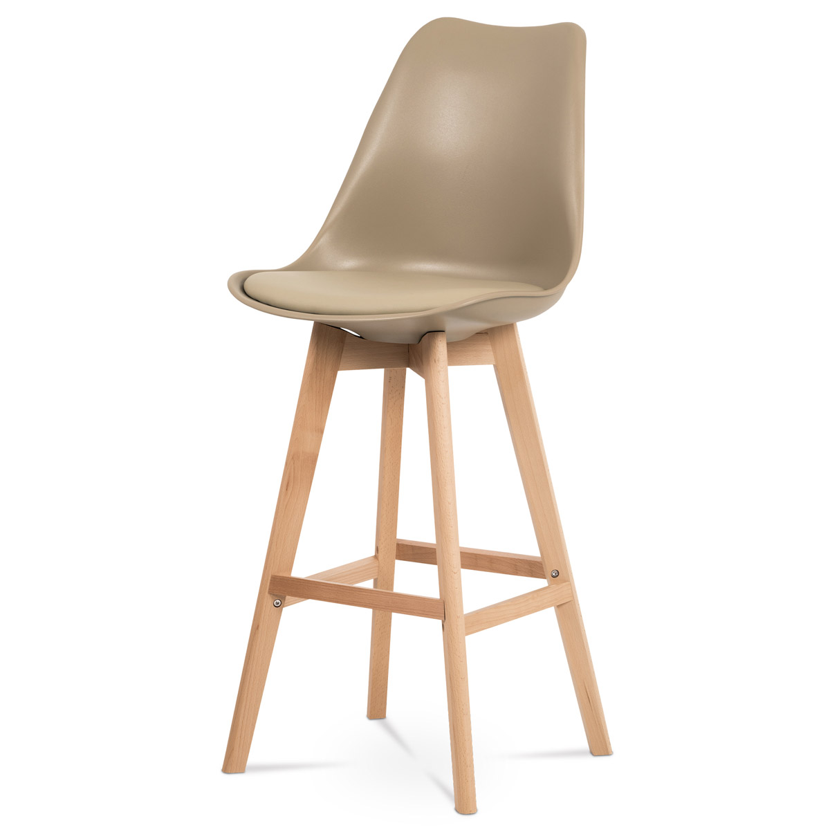 Barová židle, cappuccino plast+ekokůže, nohy masiv buk