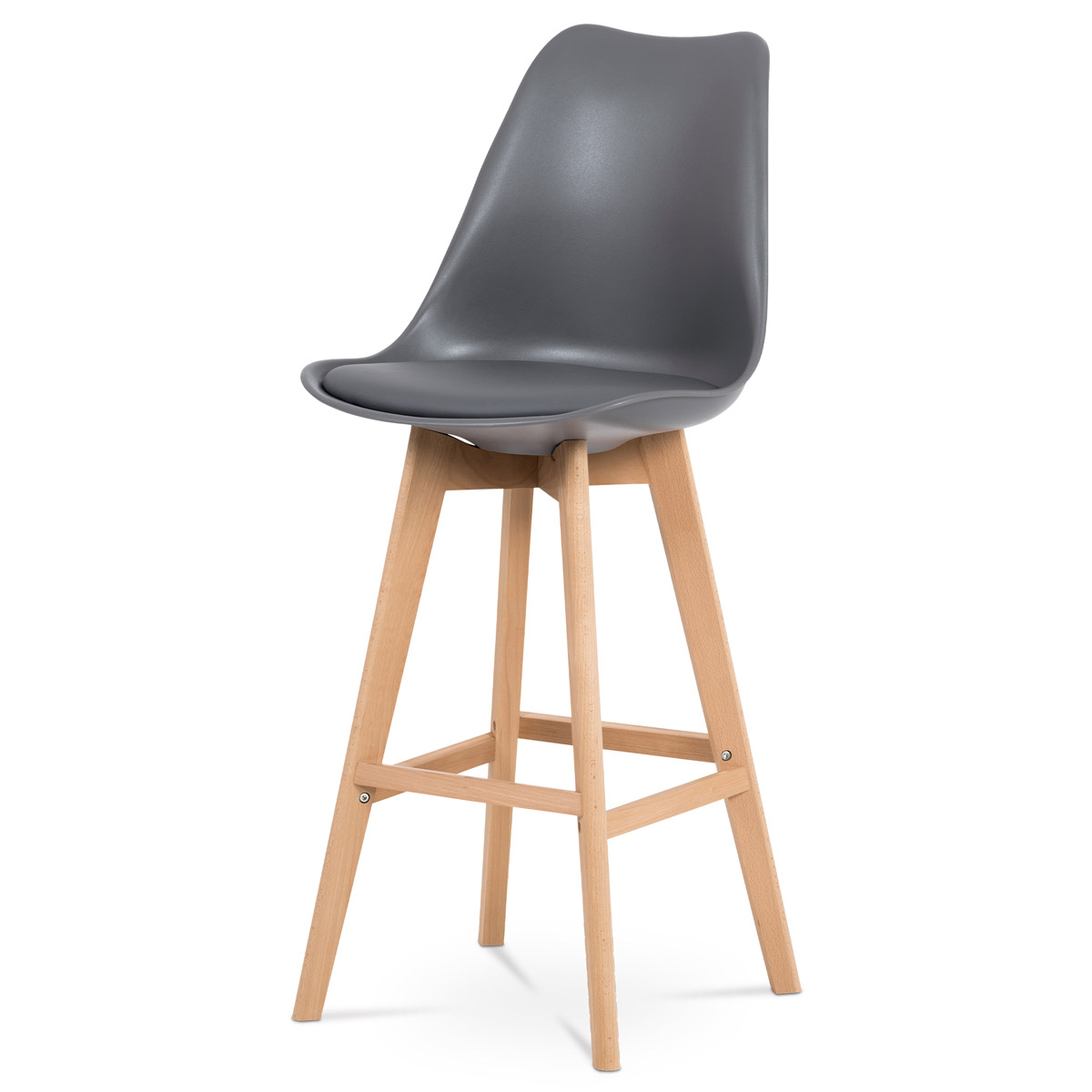 Barová židle, šedá plast+ekokůže, nohy masiv buk