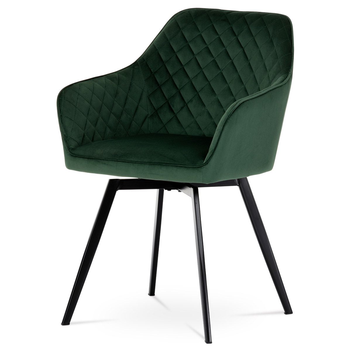 Jídelní židle, potah smaragdově zelená sametová látka, kovové nohy, černý matný 
