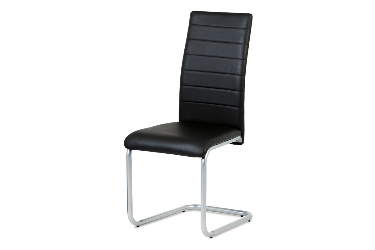 Jídelní židle, potah černá ekokůže, kovová podnož, šedý matný lak