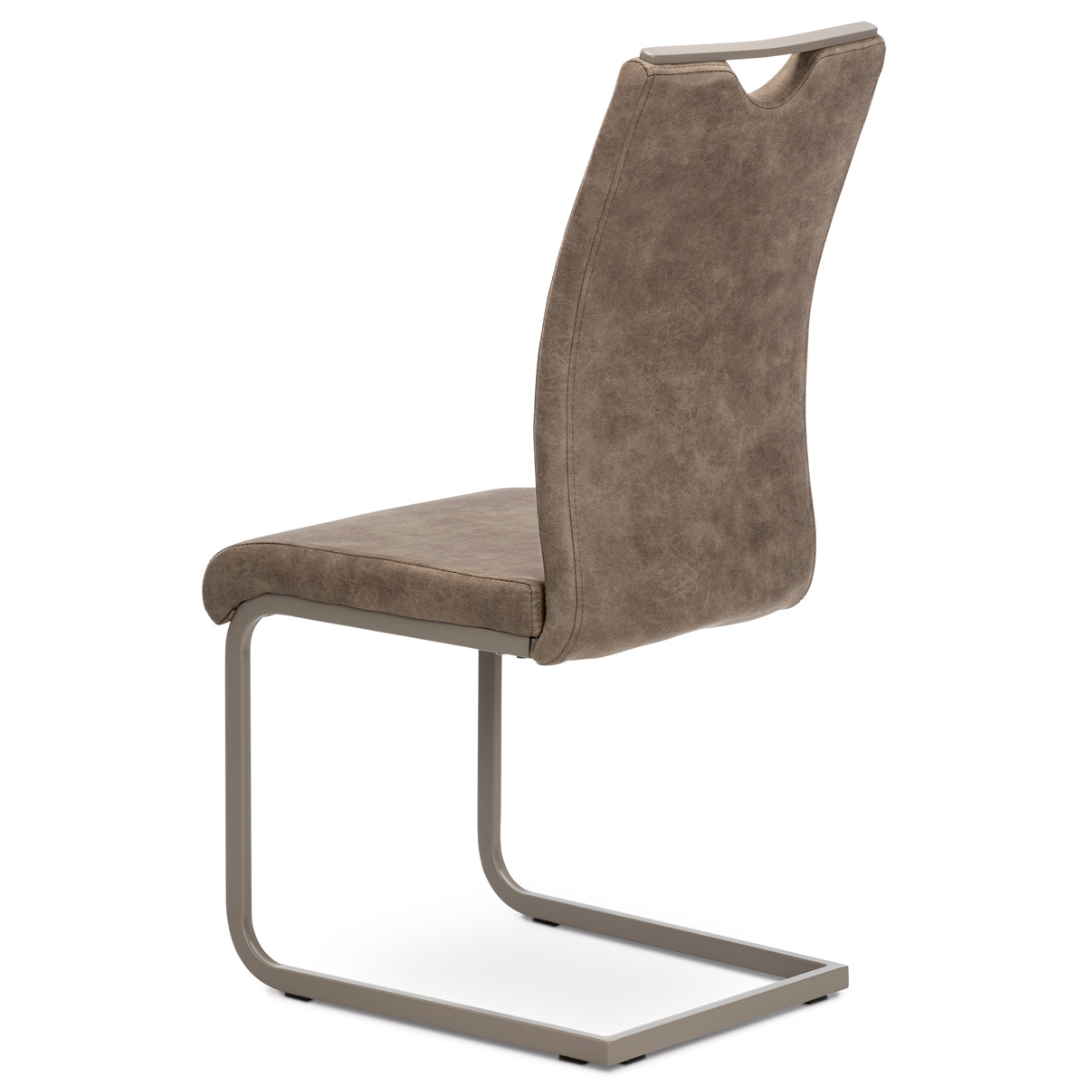 Jídelní židle, lanýžová látka v dekoru vintage kůže, bílé prošití, kov-lanýž.lak