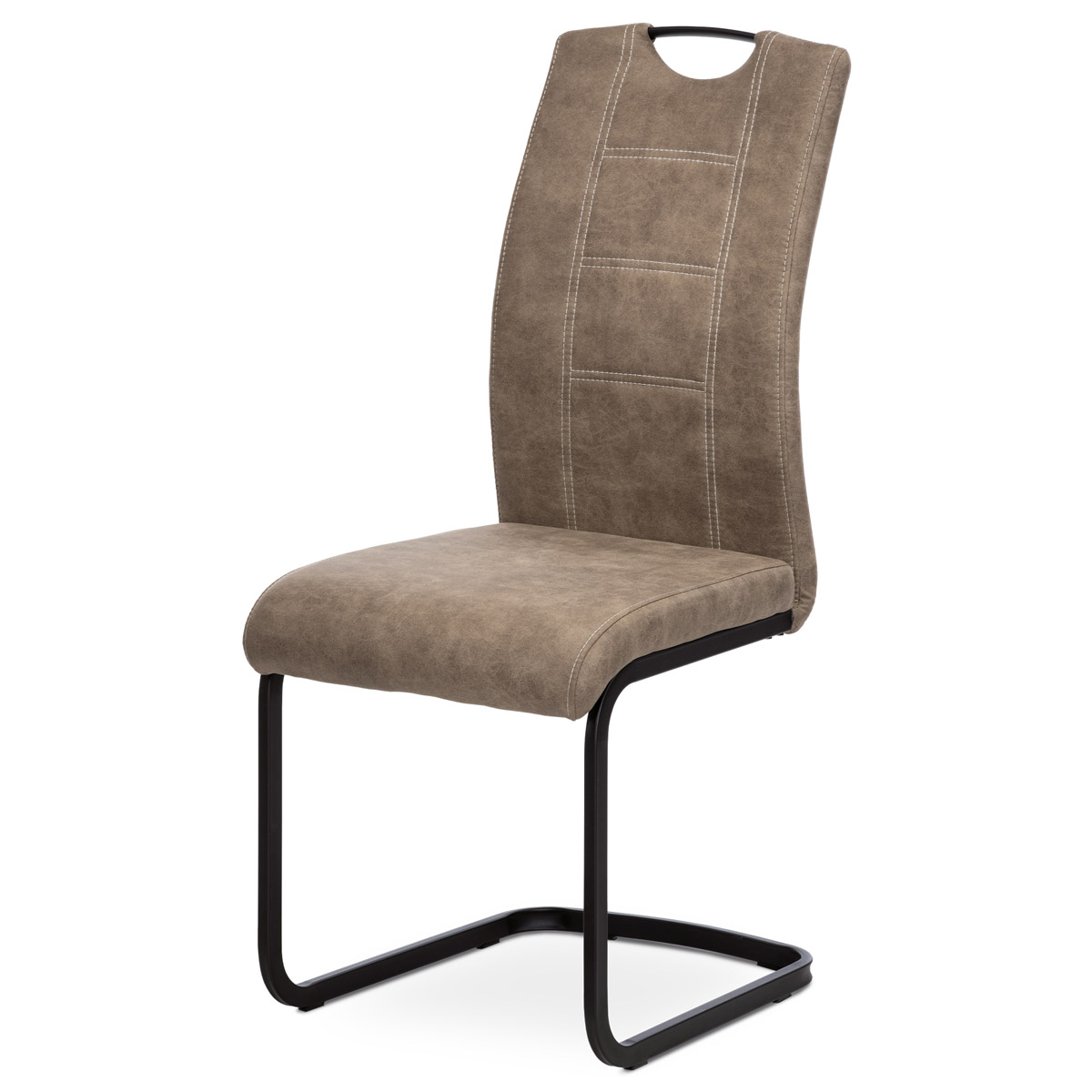 Jídelní židle, lanýžová látka v dekoru vintage kůže, bílé prošití, kov-černý lak