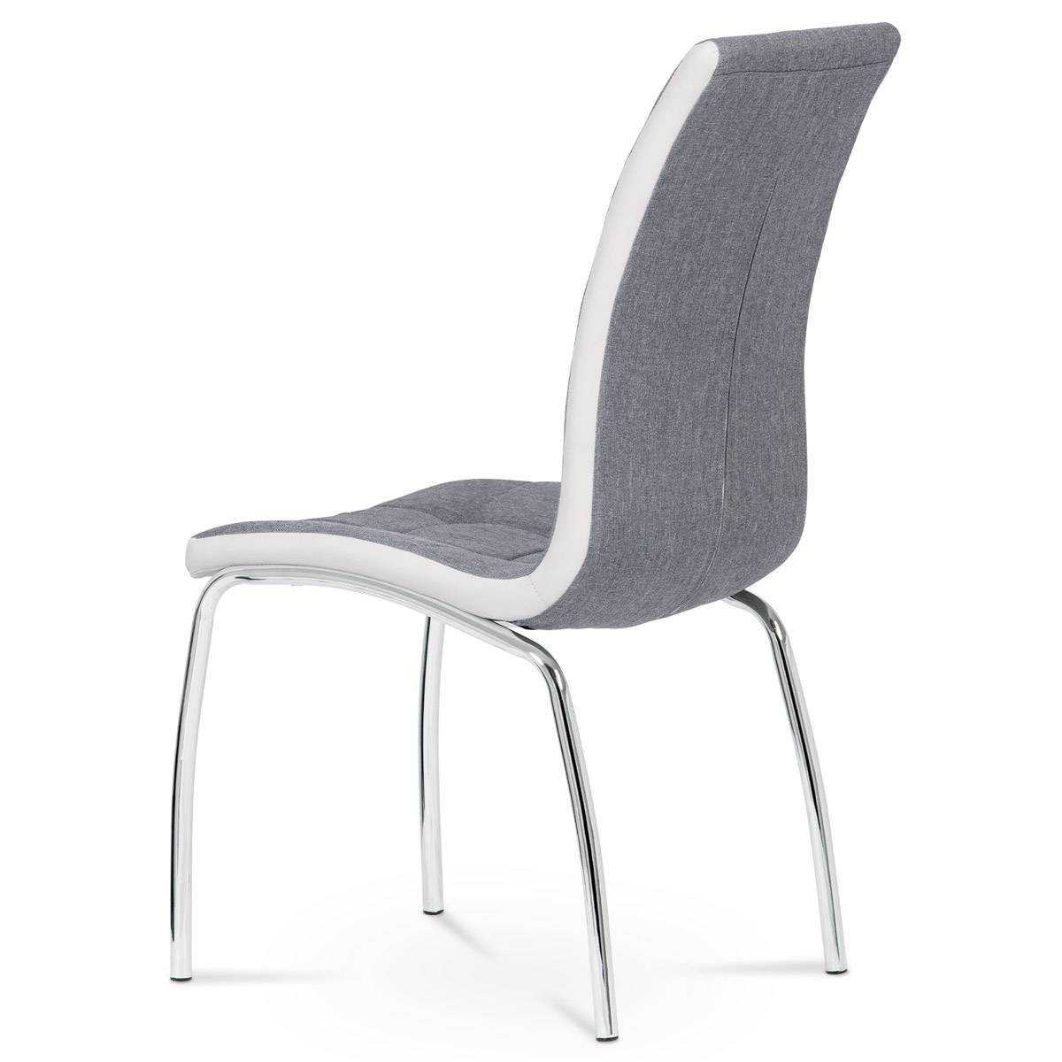 Jídelní židle, potah šedá látka a bílá ekokůže, kovová podnož, chrom