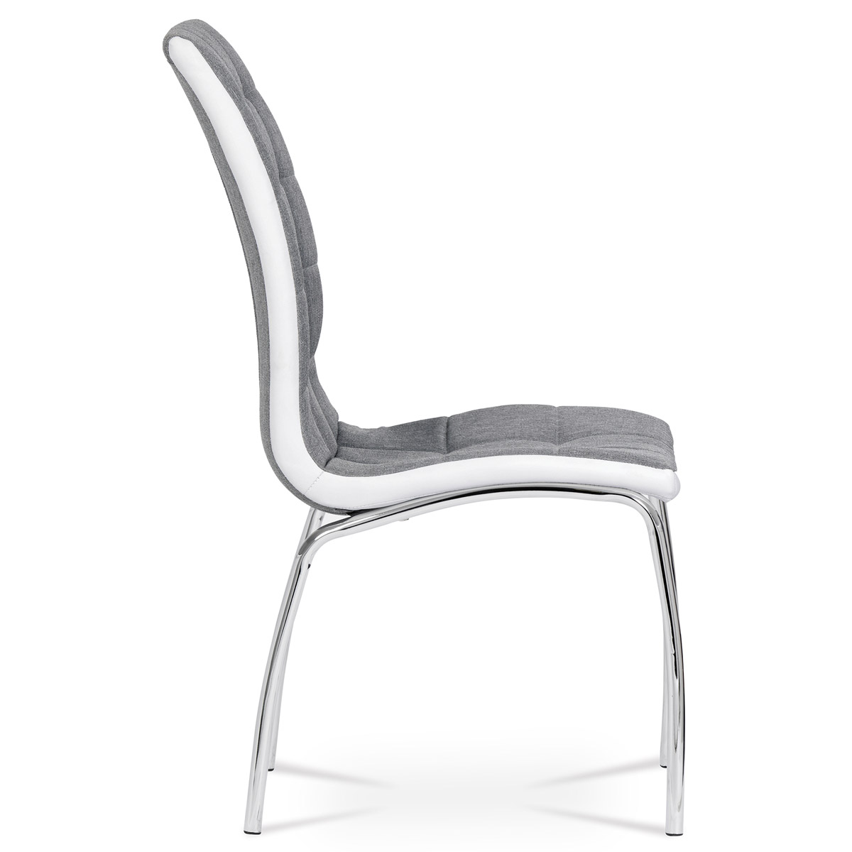 Jídelní židle, potah šedá látka a bílá ekokůže, kovová podnož, chrom