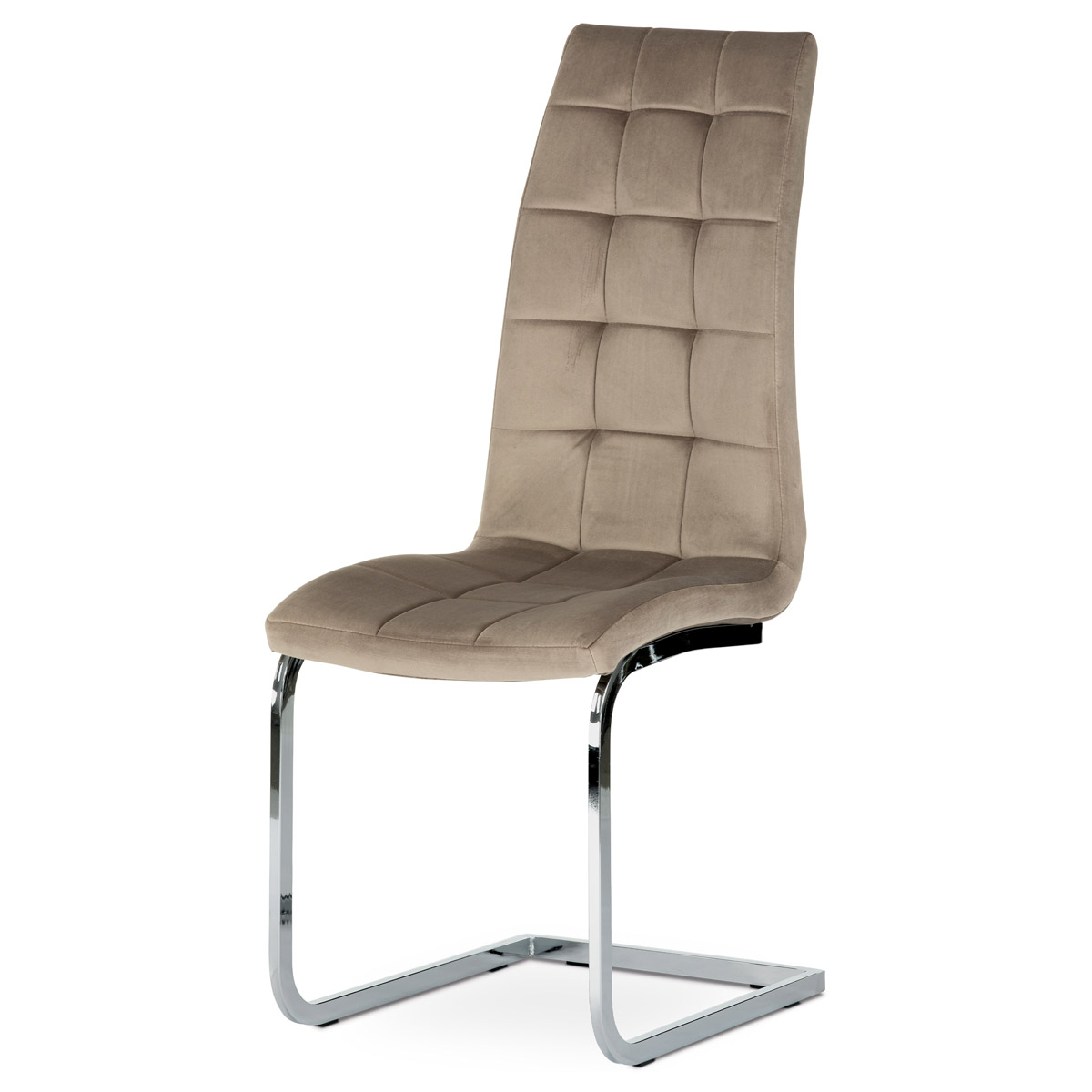 Jídelní židle, potah cappuccino sametová látka, kovová chromovaná podnož