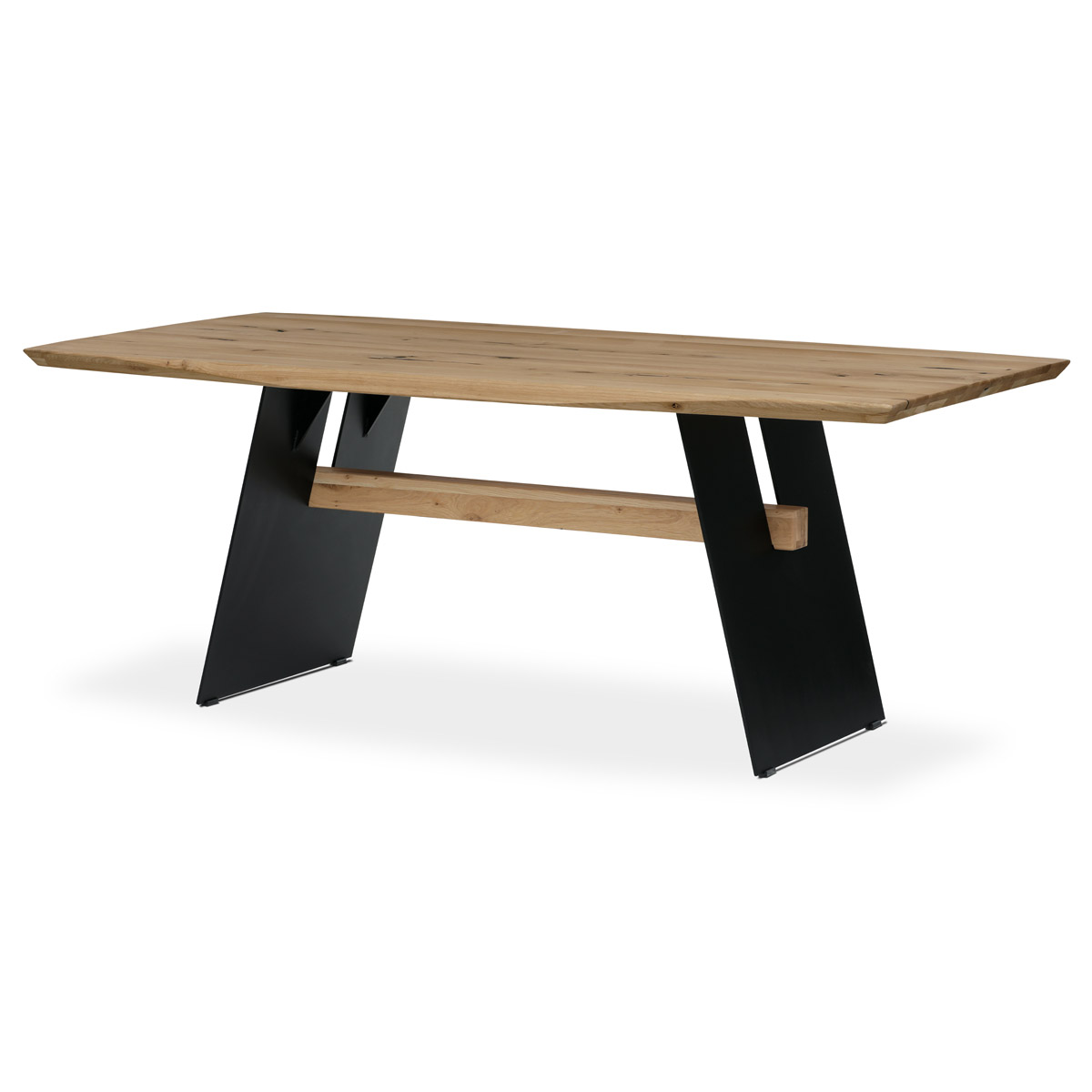 Stůl jídelní, 200x100 cm,masiv dub, zkosená hrana, kovová noha, černý lak
