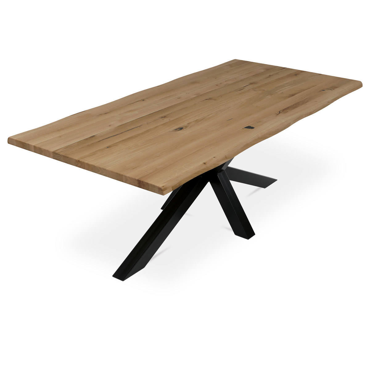 Stůl jídelní, 200x100 cm,masiv dub, přírodní hrana, kovová noha Spyder, černý lak