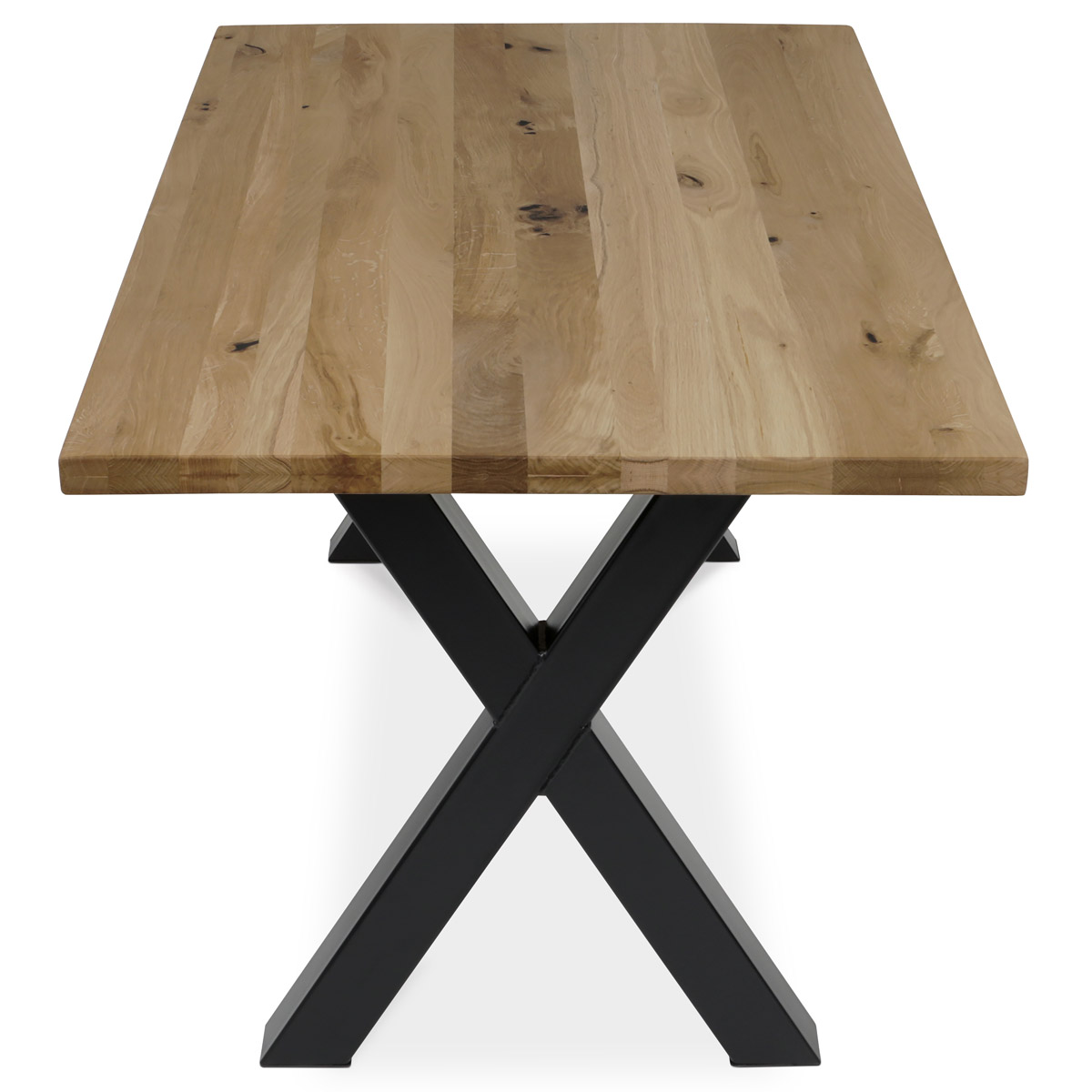 Stůl jídelní, 160x90x75 cm, masiv dub, kovové podnoží ve tvaru písmene "X" , černý lak