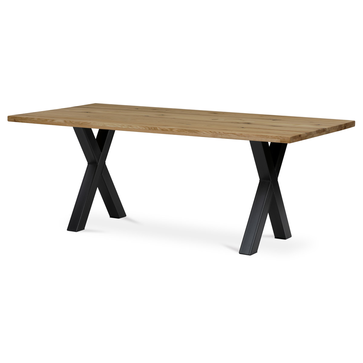 Stůl jídelní, 200x100x75 cm,masiv dub, kovová noha ve tvaru písmene"X", černý lak