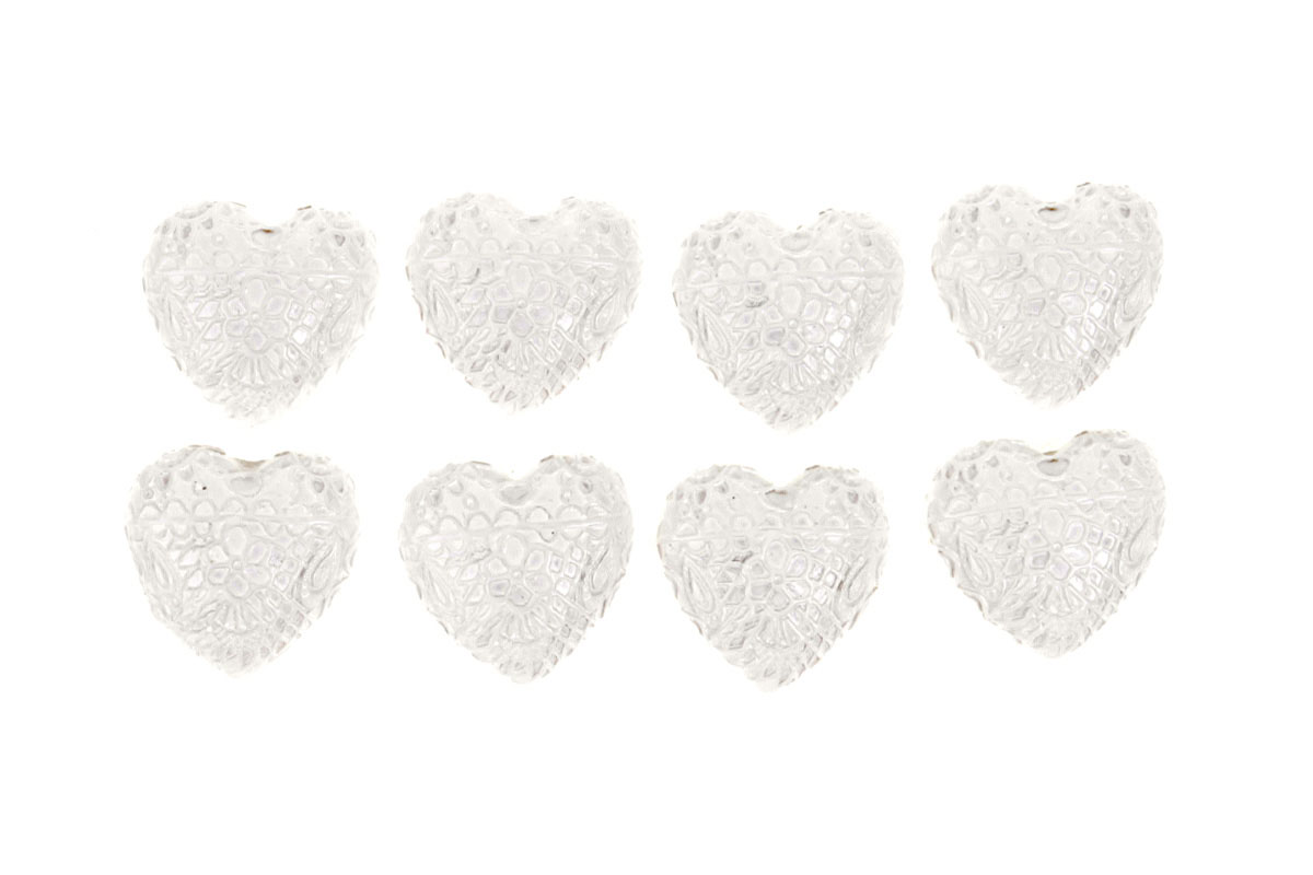 Srdce bílé z polyresinu zdobené na nalepení, 8 ks v krabičce, cena z krabičku