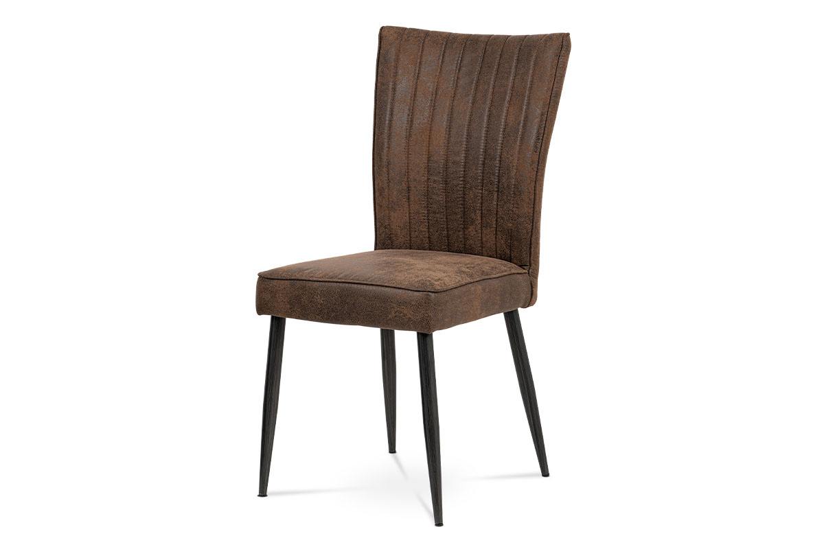 Jídelní židle, hnědá látka v dekoru broušené kůže, broušený kov antik