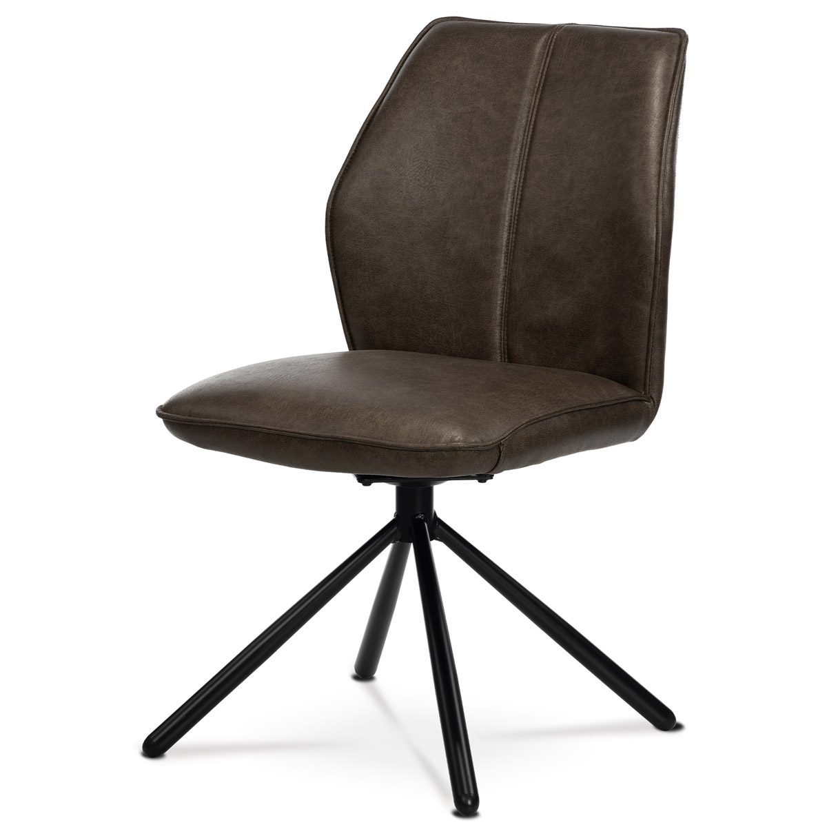 Jídelní židle, hnědá látka v dekoru vintage kůže, kov - černý lak, zpětný mech.