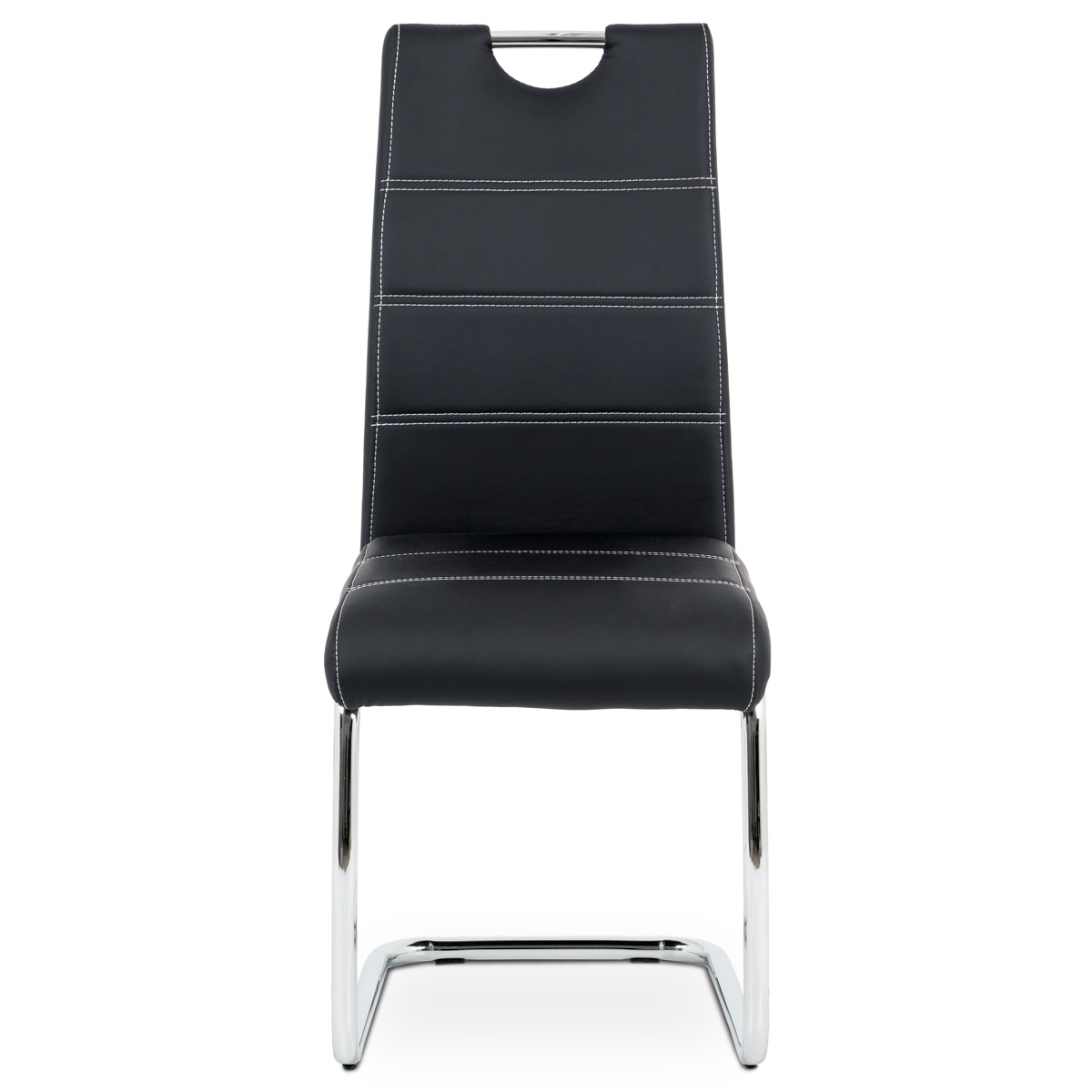 Jídelní židle, potah černá ekokůže, bílé prošití, kovová pohupová podnož, chrom - HC-481 BK AKCE