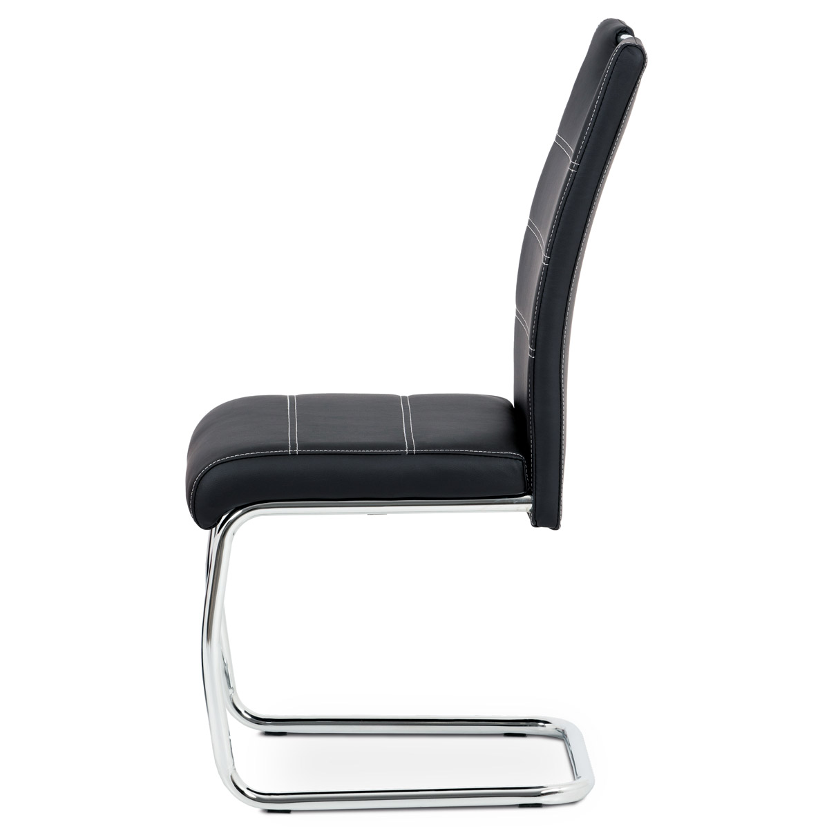 Jídelní židle, potah černá ekokůže, bílé prošití, kovová pohupová podnož, chrom - HC-481 BK AKCE