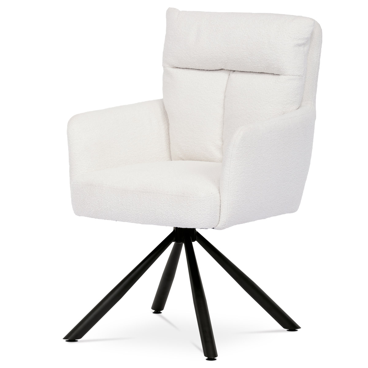 Jídelní židle, bílá látka bouclé, otočná s vratným mechanismem - funkce reset, černé kovové nohy