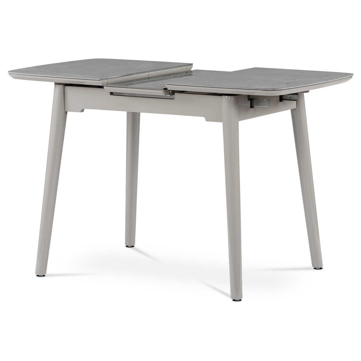 Jídelní stůl 110+30x75 cm, keramická deska šedý mramor, masiv, šedý vysoký lesk - HT-401M GREY