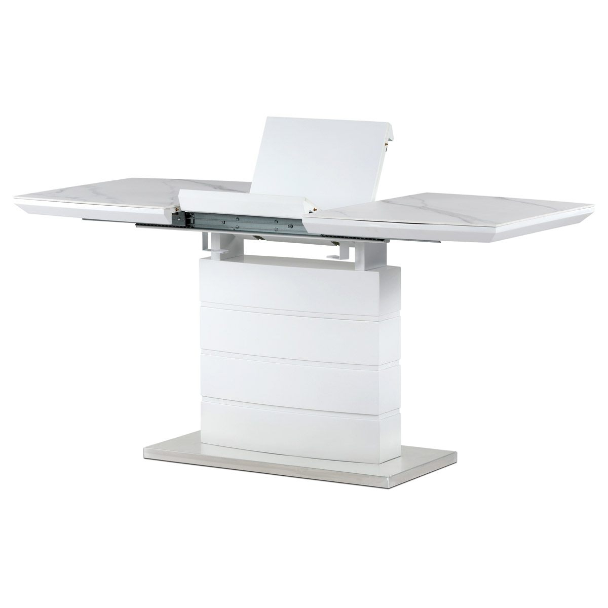 Jídelní stůl 120+40x70 cm, keramická deska bílý mramor, MDF, bílý matný lak - HT-424M WT