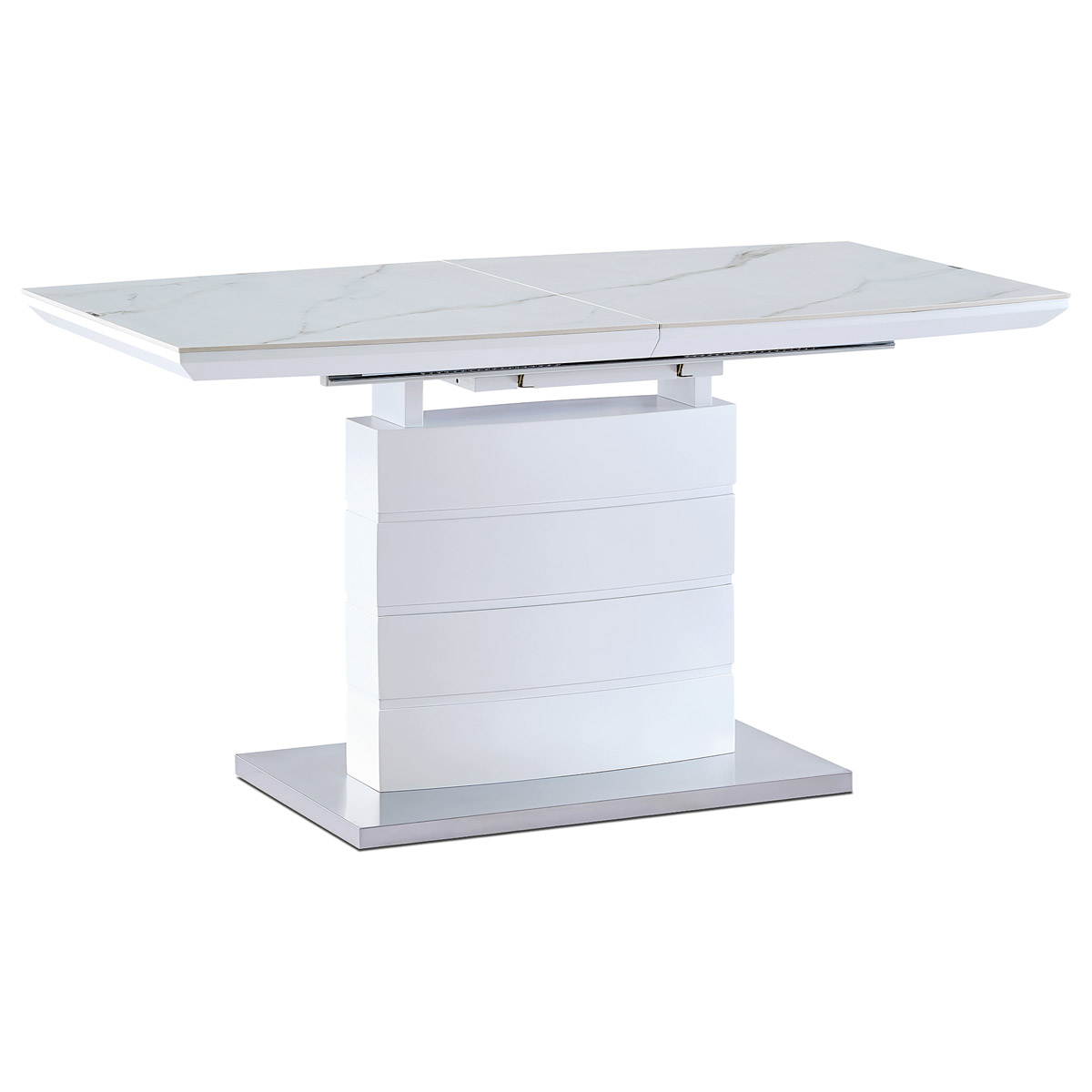 Jídelní stůl 140+40x80 cm, keramická deska bílý mramor, MDF, bílý matný lak - HT-427M WT