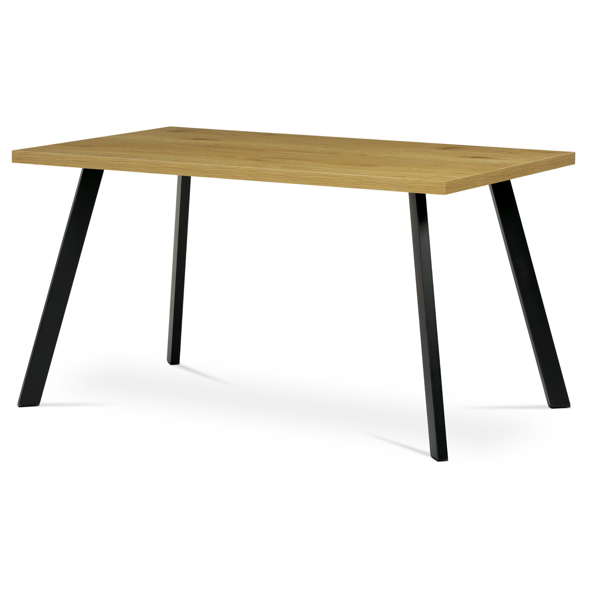 Jídelní stůl 140x85x75 cm, deska melamin, 3D dekor divoký dub, kovové nohy, čern