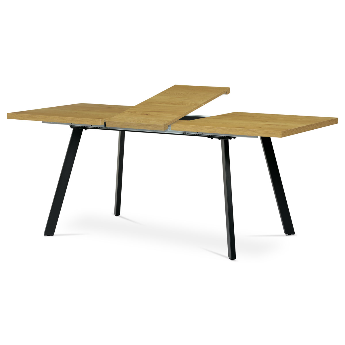 Jídelní stůl 140+40x85x75 cm, deska melamin, 3D dekor divoký dub, kovové nohy, č