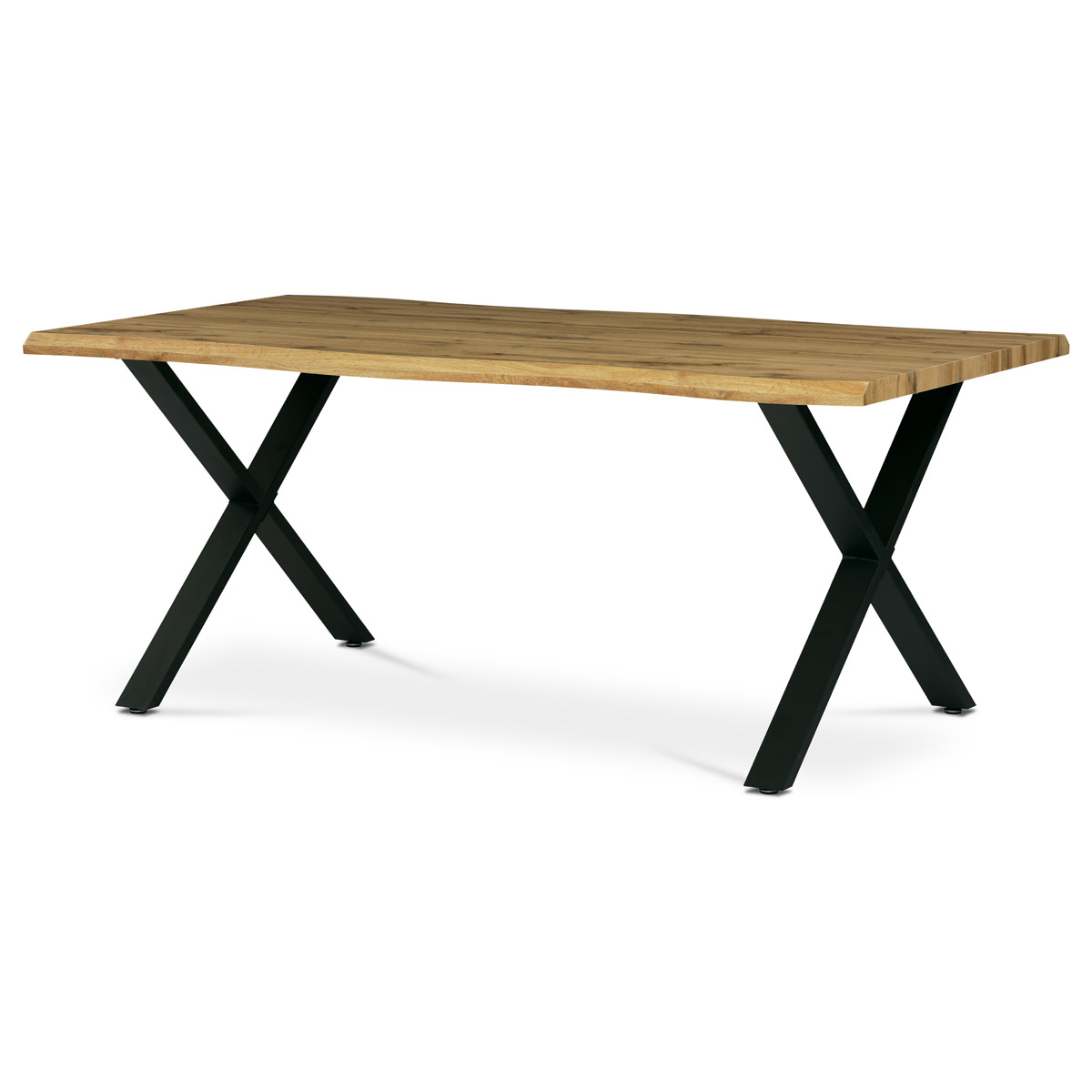 Jídelní stůl, 180x100 cm, MDF deska, dekor divoký dub, kov, černý lak