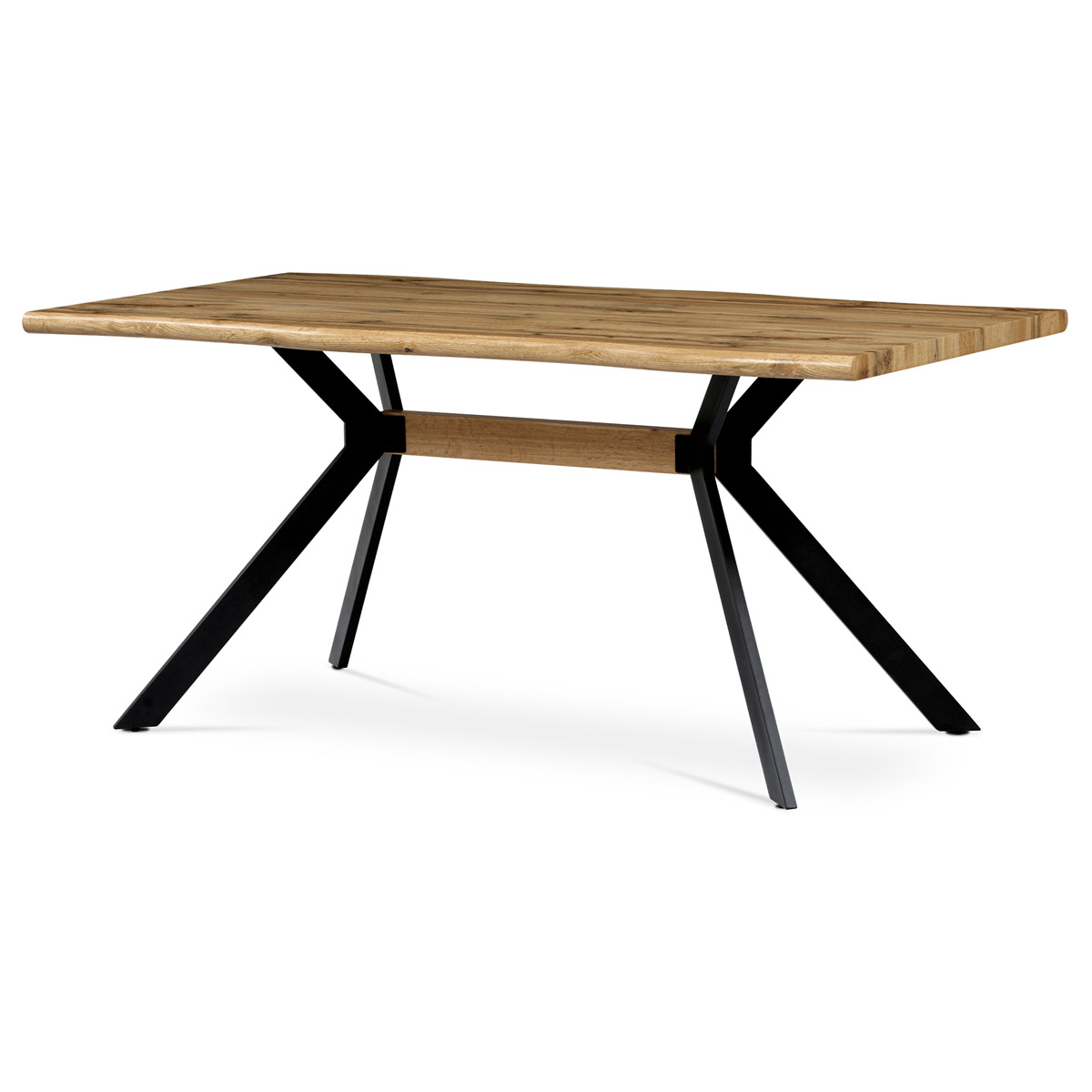 Jídelní stůl, 160x90x76 cm, MDF deska, 3D dekor divoký dub, kov, černý lak