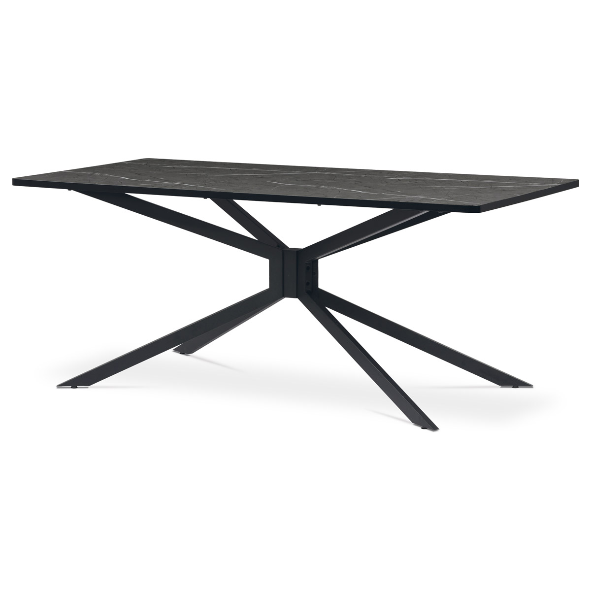 Jídelní stůl, 180x90x75 cm, MDF deska, dekor šedý mramor,  kovovová hvězdicová podnož, černý mat
