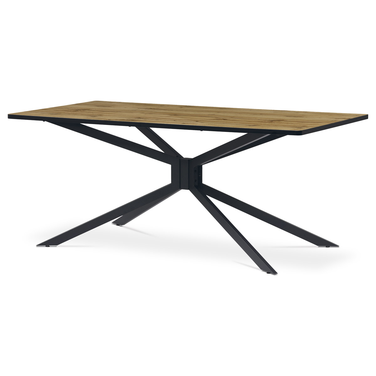 Jídelní stůl, 180x90x75 cm, MDF deska, 3D dekor divoký dub,  kovovová hvězdicová podnož, černý mat