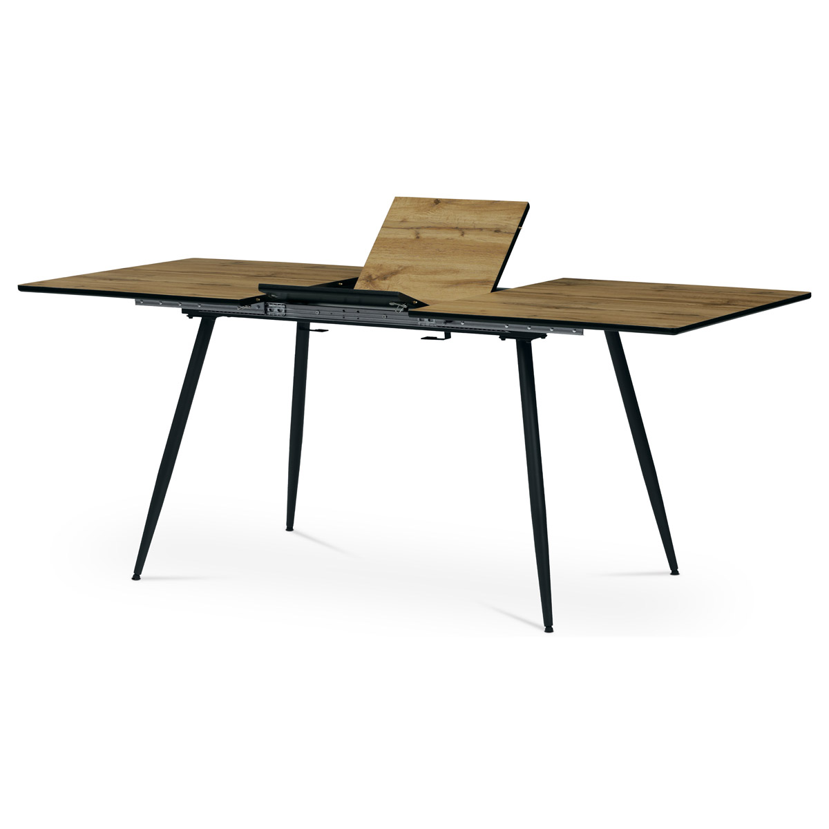 Jídelní stůl, 140+40x80x76 cm, MDF deska, dýha divoký dub, kov, černý lak