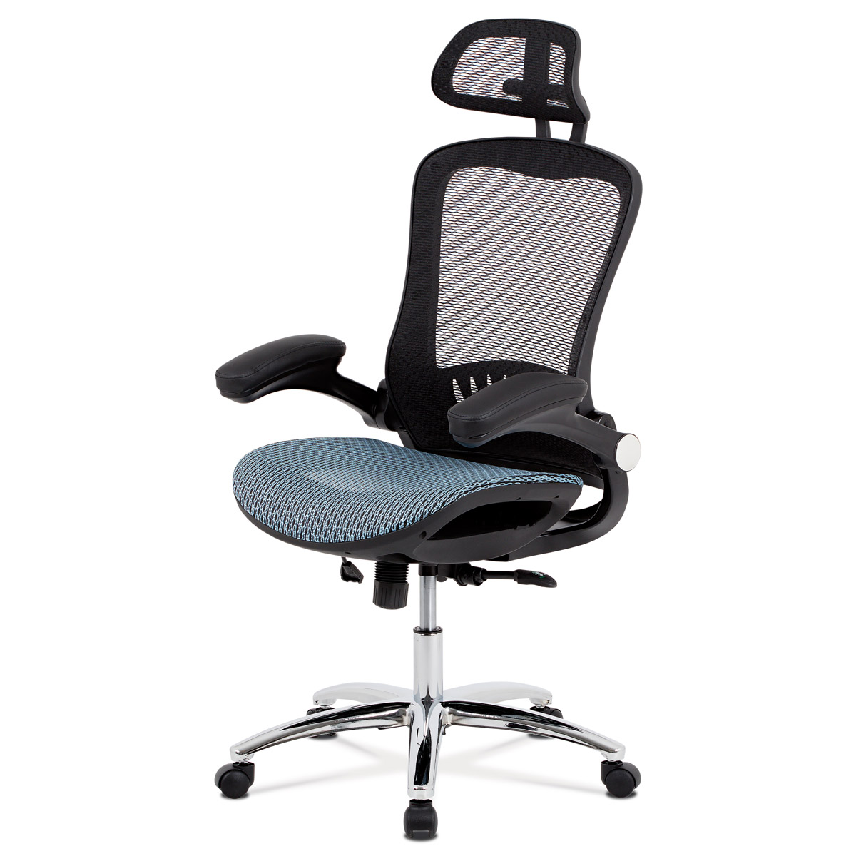 Kancelářská židle, synchronní mech., modrá MESH, kovový kříž