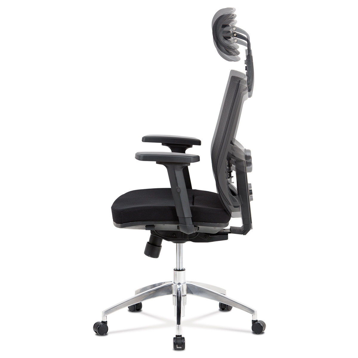 Kancelářská židle, černá látka / černá síťovina, hliníkový kříž, synchronní mech