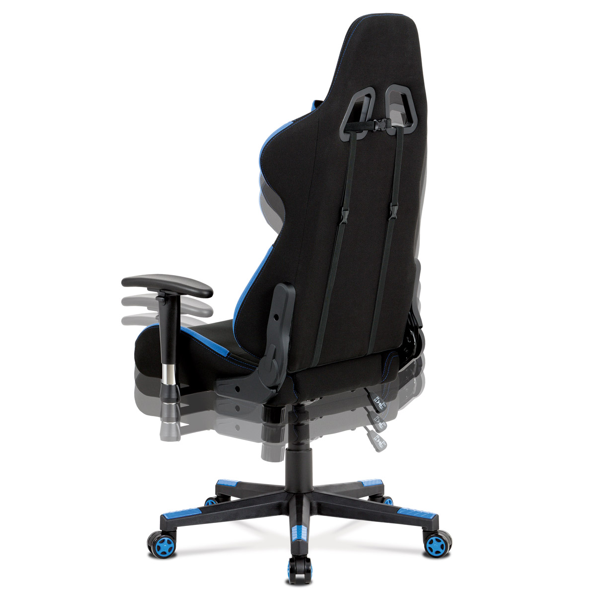 Kancelářská židle, modrá-černá látka, houpací mech, plastový kříž
