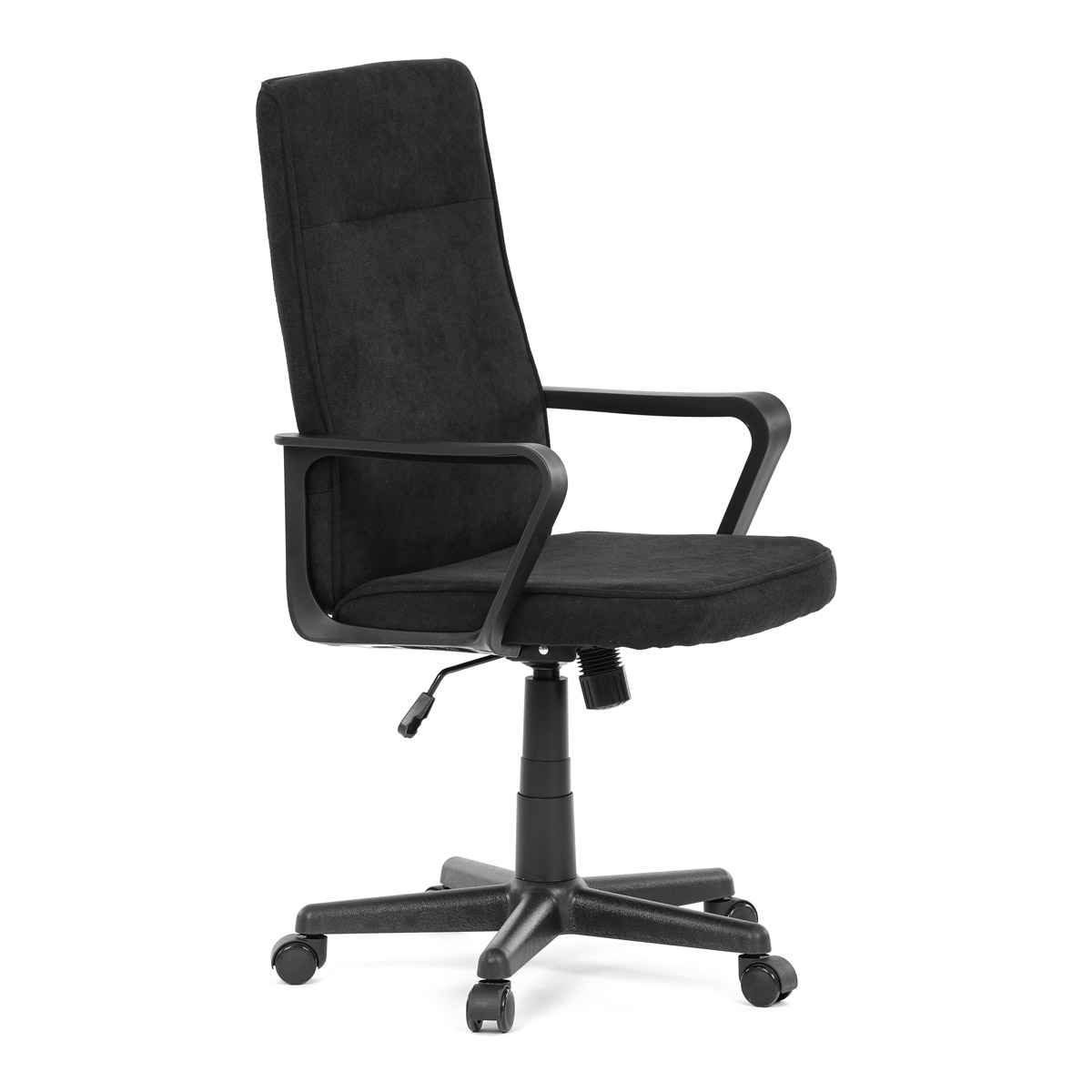 Kancelářská židle, černý plast, černý látka, kolečka pro tvrdé podlahy