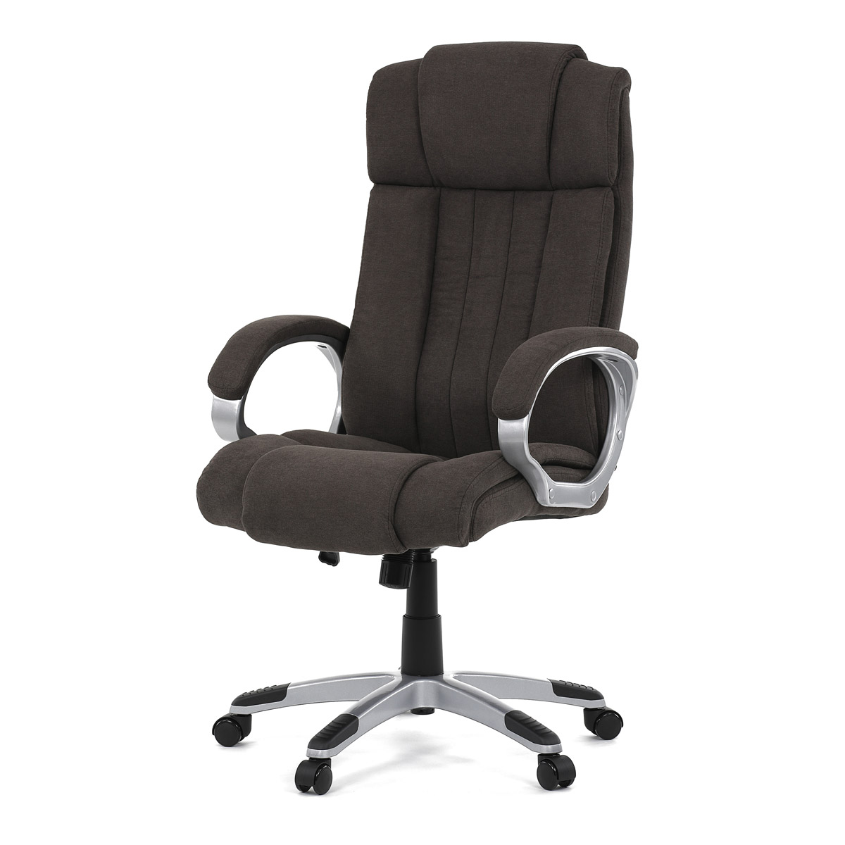 Kancelářská židle, plast ve stříbrné barvě, hnědá látka, kolečka pro tvrdé podla