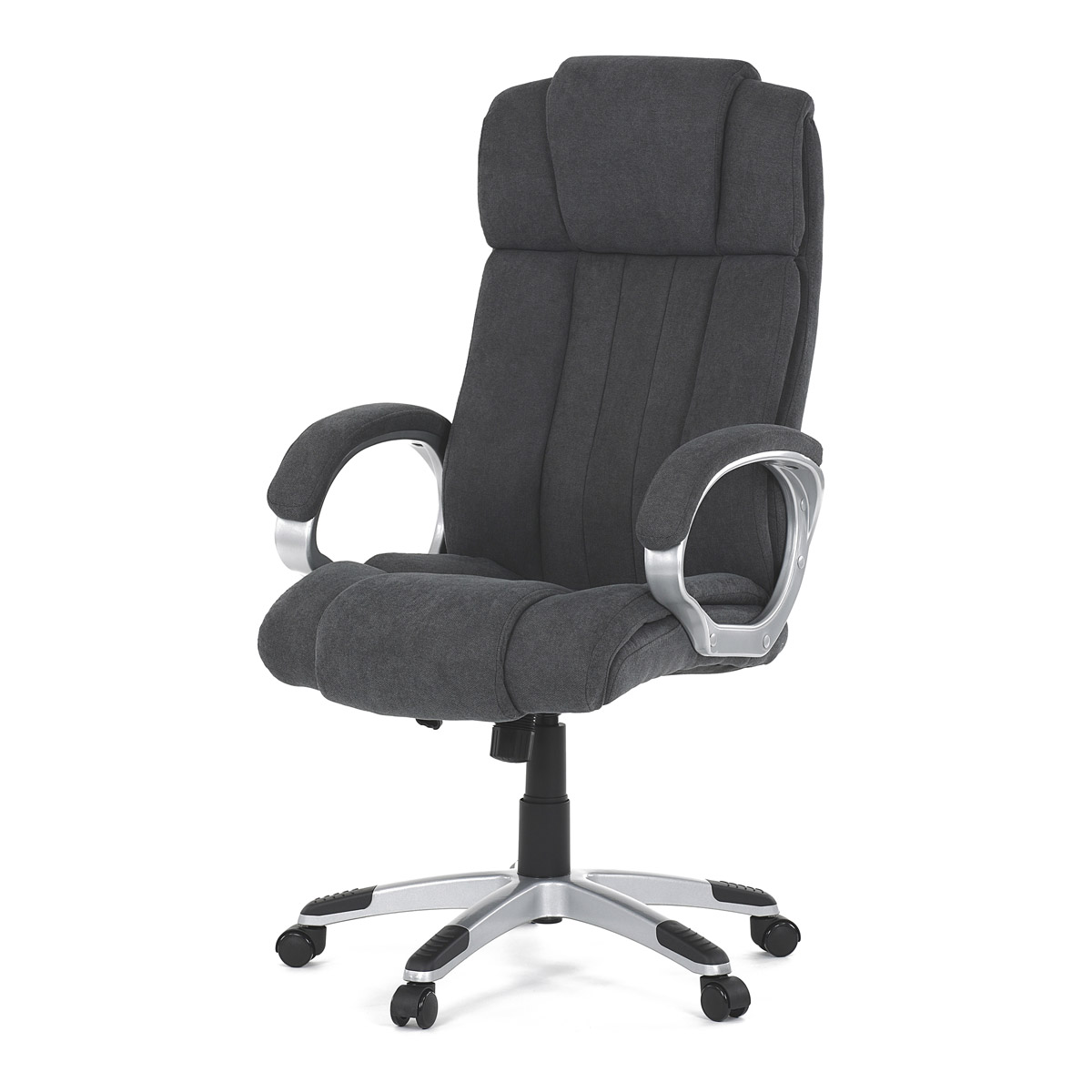 Kancelářská židle, plast ve stříbrné barvě, šedá látka, kolečka pro tvrdé podlah