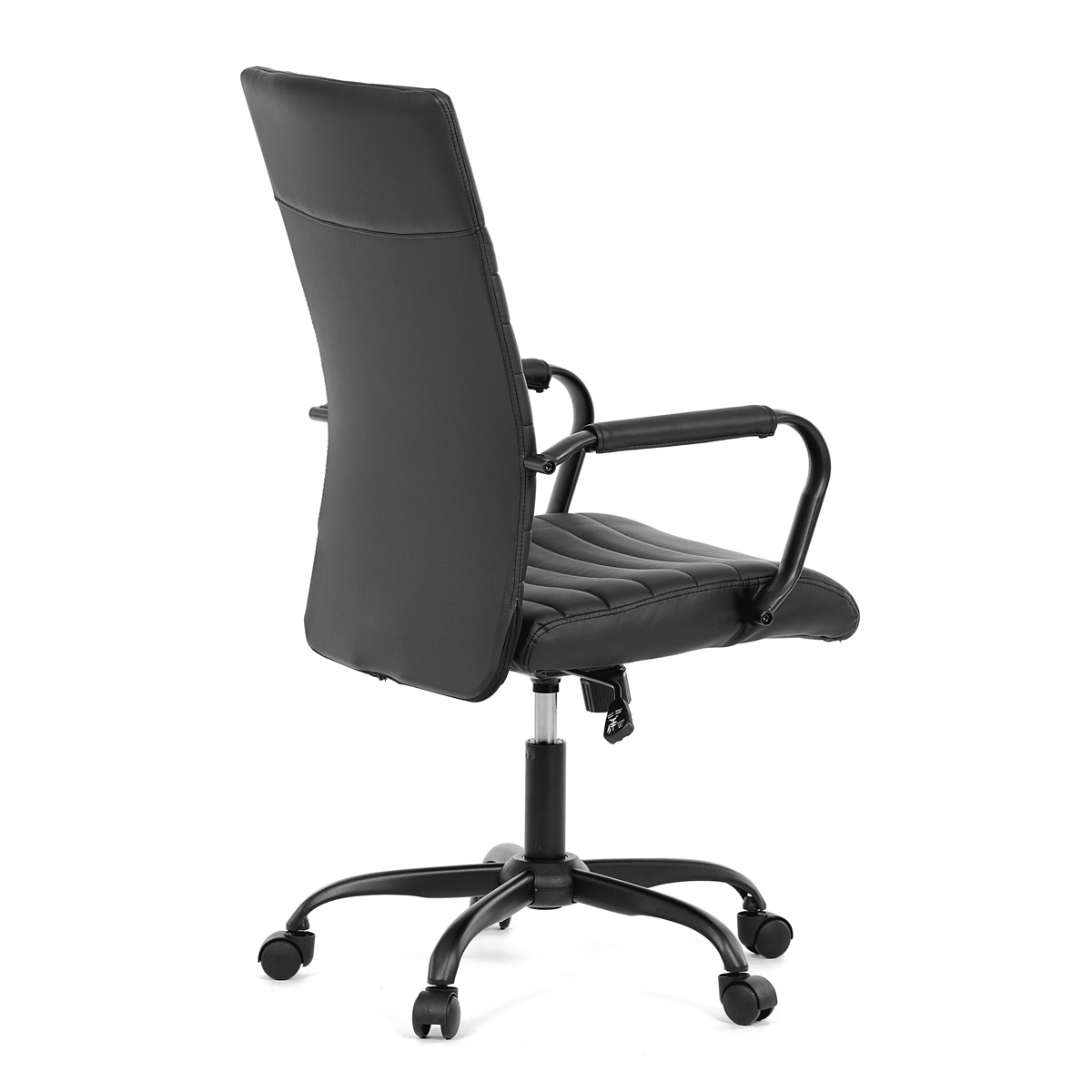 Kancelářská židle, černá ekokůže, houpací mech, kolečka pro tvrdé podlahy, černý kov